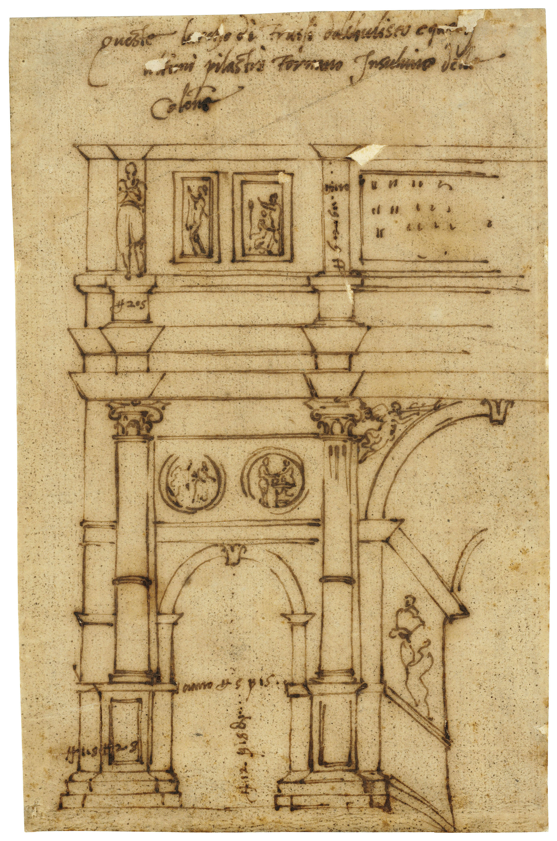 Raffaello Da Montelupo Florence 1504 Before 1566 Orvieto A Set Of Twelve Architectural Drawings Including Design For The Facade Of San Lorenzo Florence I Design For An Entablature And The Base