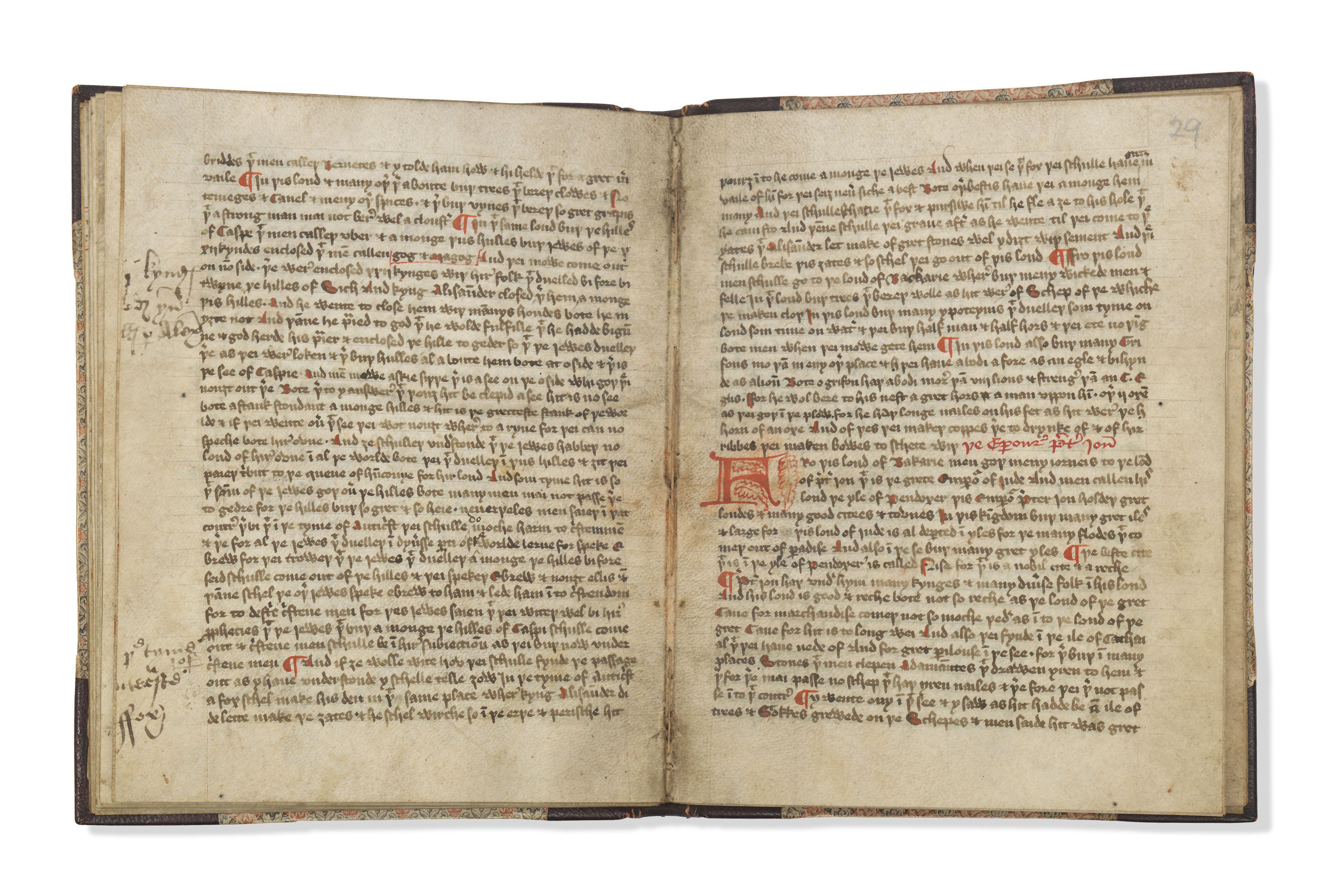 The Book of John Mandeville, in Middle English, decorated manuscript on