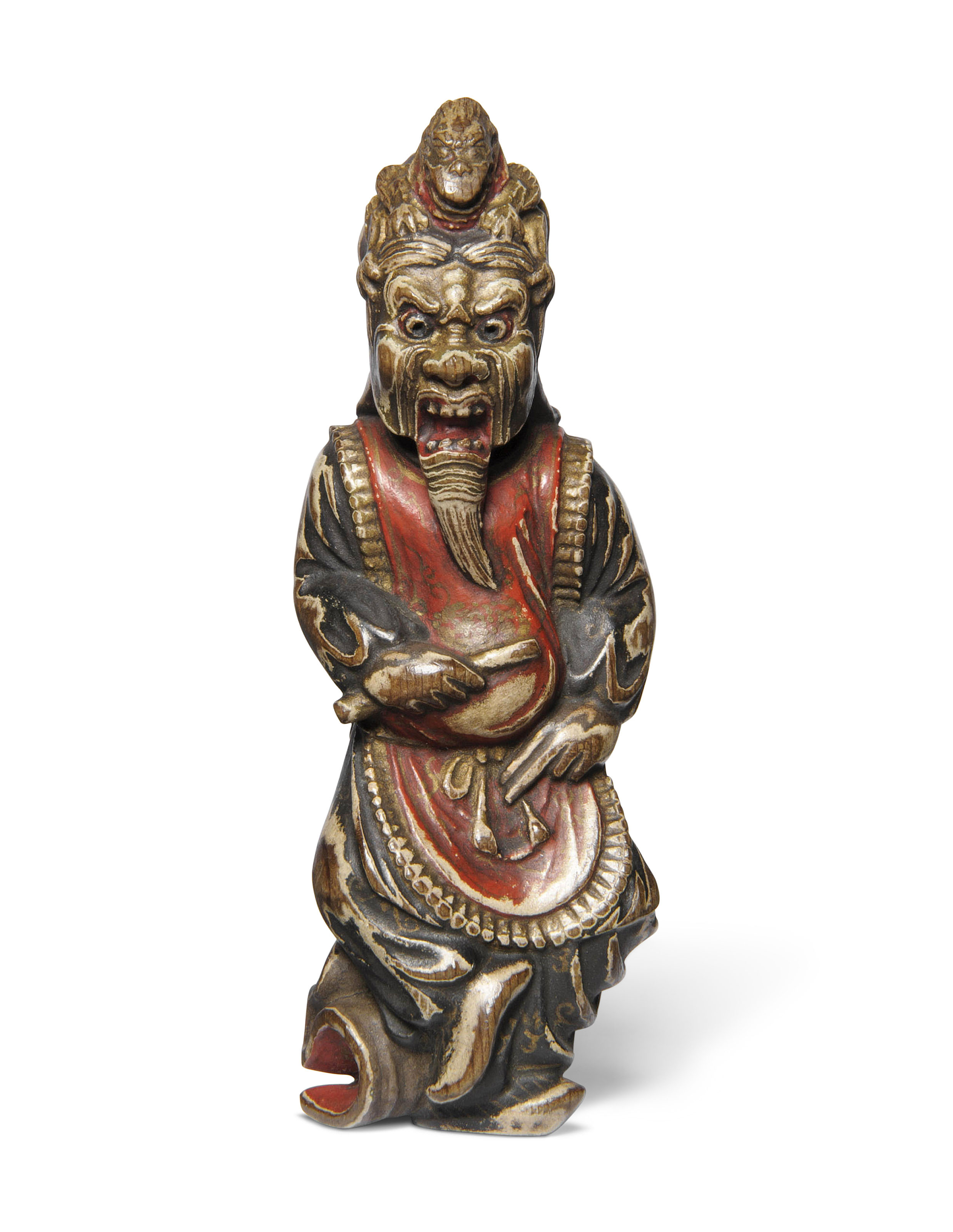 A LACQUERED WOOD SHUZAN-STYLE NETSUKE, EDO PERIOD (19TH CENTURY