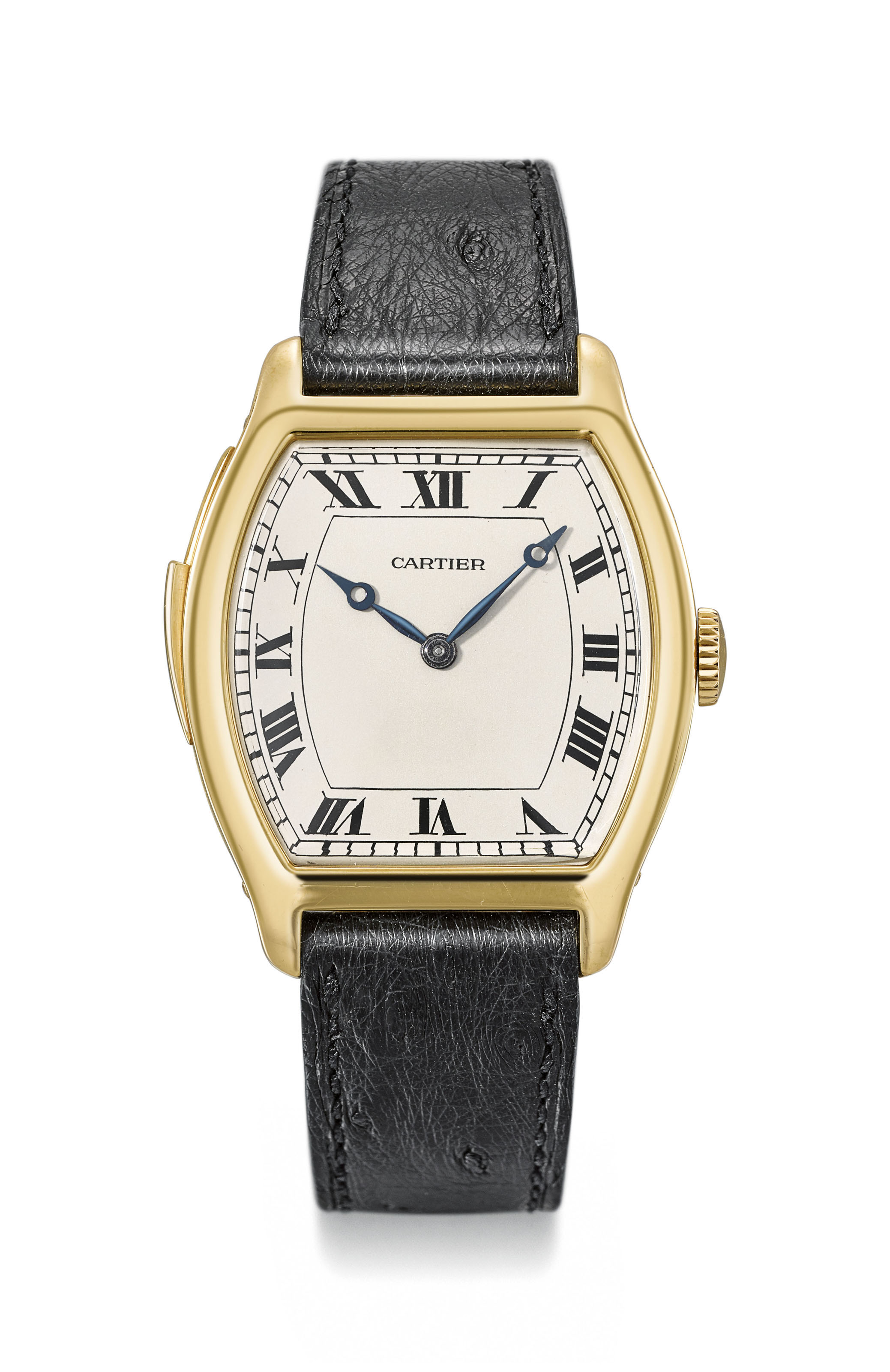 Cartier. An exceptionally rare, large and fine 18K gold tonneau-shaped minute repeating