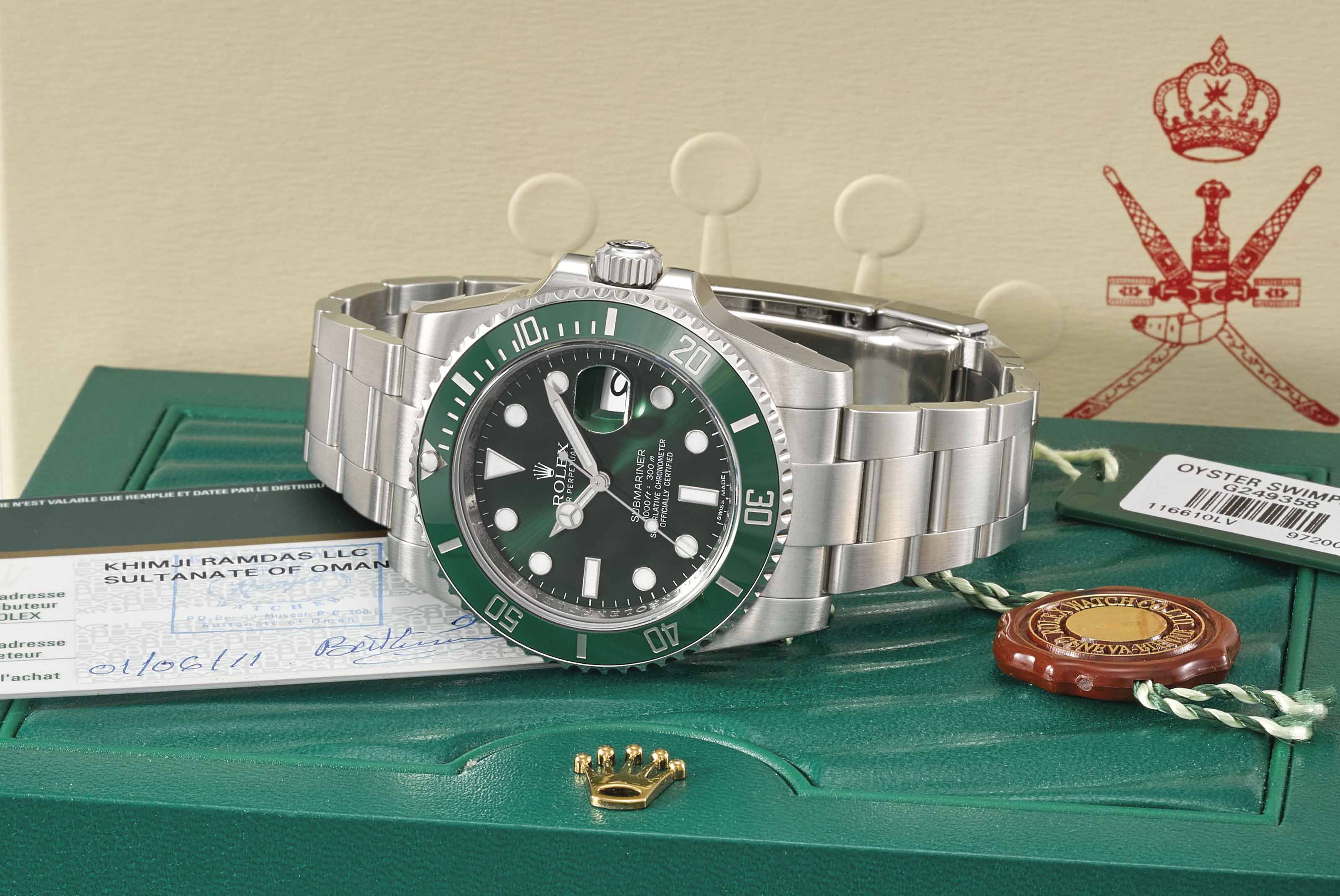Rolex. A very rare stainless steel dual time automatic wristwatch with sweep centre seconds date hack feature engraved case back bracelet Garantie and box made for the Sultanate of Oman SIGNED ROLEX