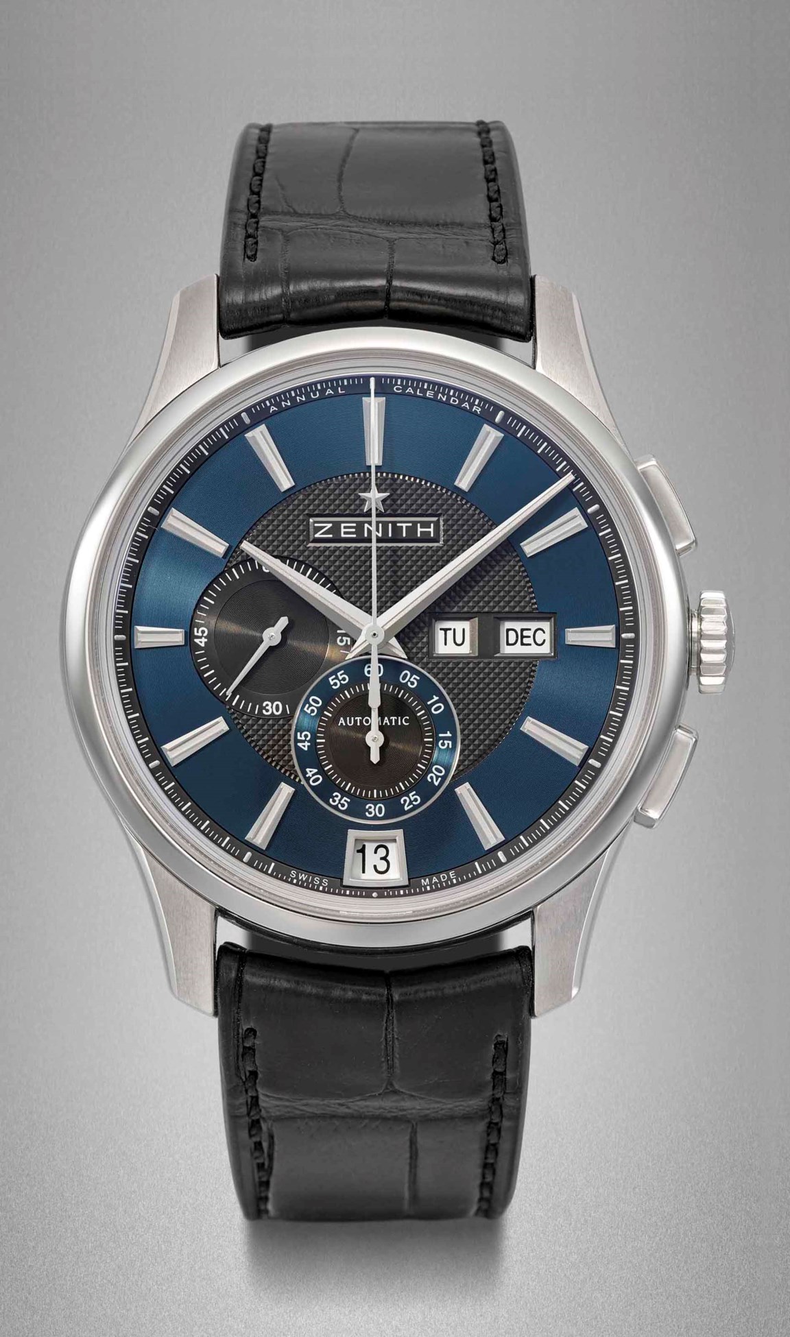 Zenith. A fine stainless steel automatic annual calendar chronograph
