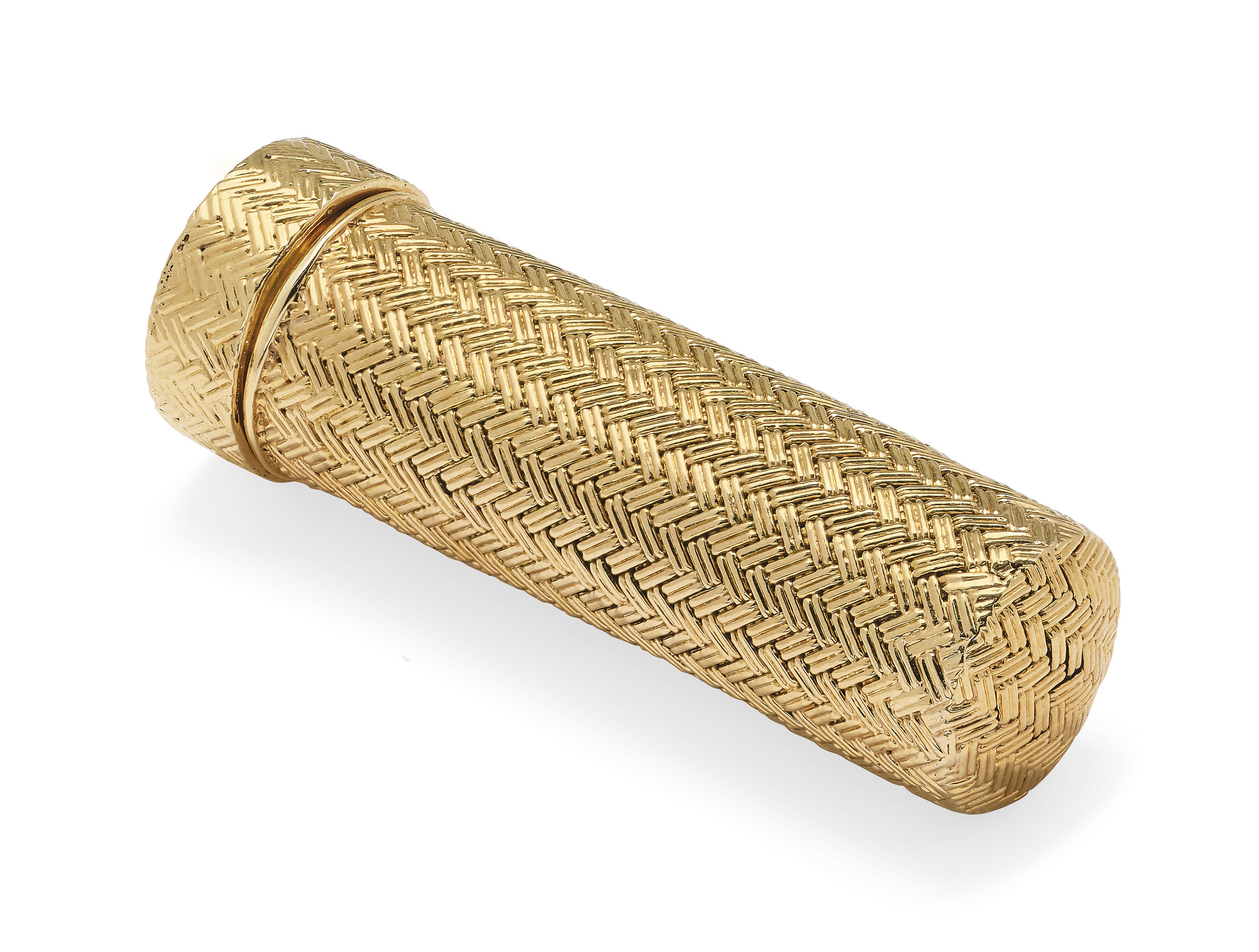 GOLD AND DIAMOND POWDER COMPACT BY CARTIER, GOLD LIPSTICK HOLDER AND