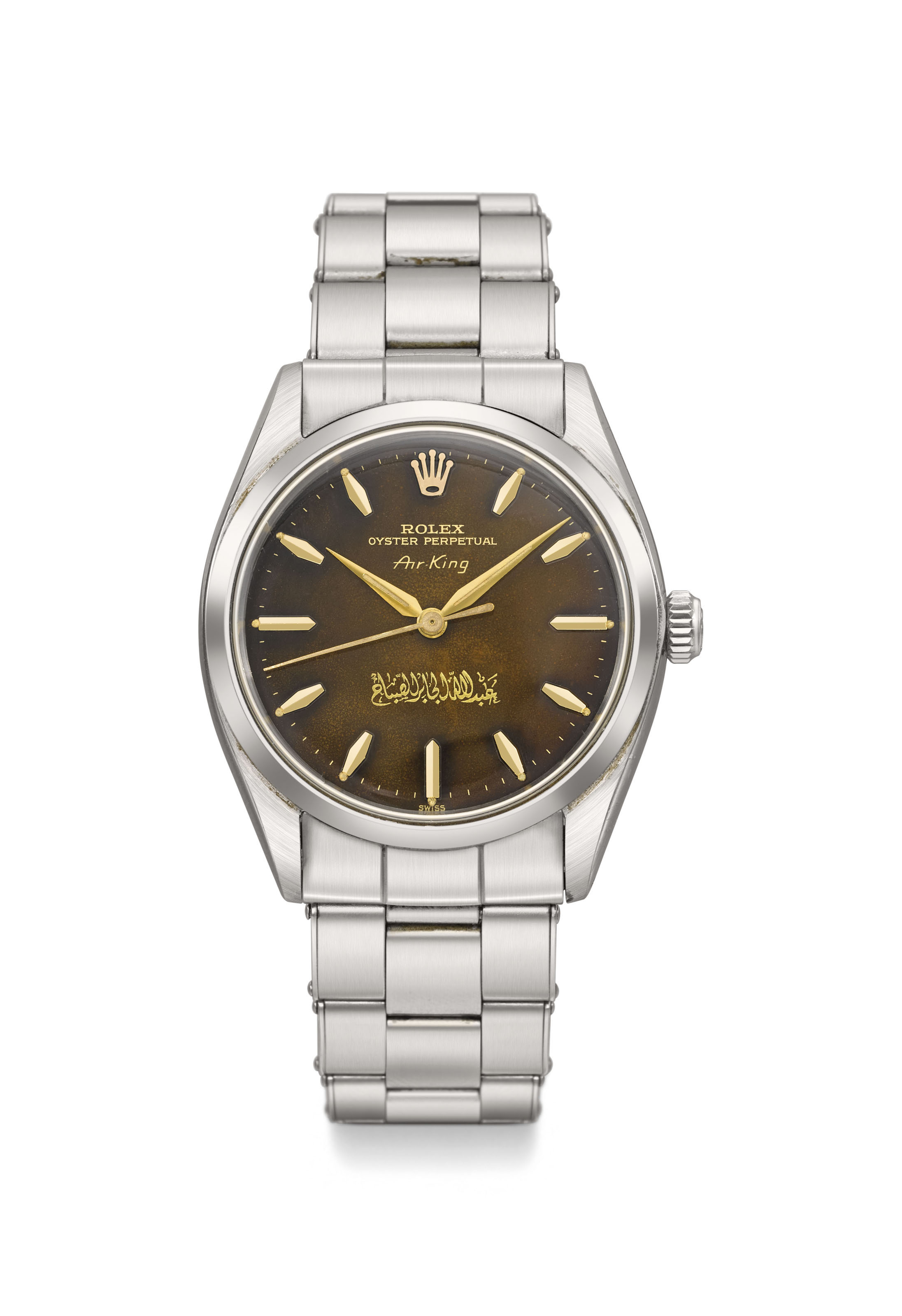 Rolex A Very Fine And Extremely Rare Stainless Steel Automatic Wristwatch With Sweep Centre Seconds And Sheikh Abdullah Al Jaber Al Sabah Gilt Signature Tropical Dial Bracelet Blank Guarantee And Original Box Presented By