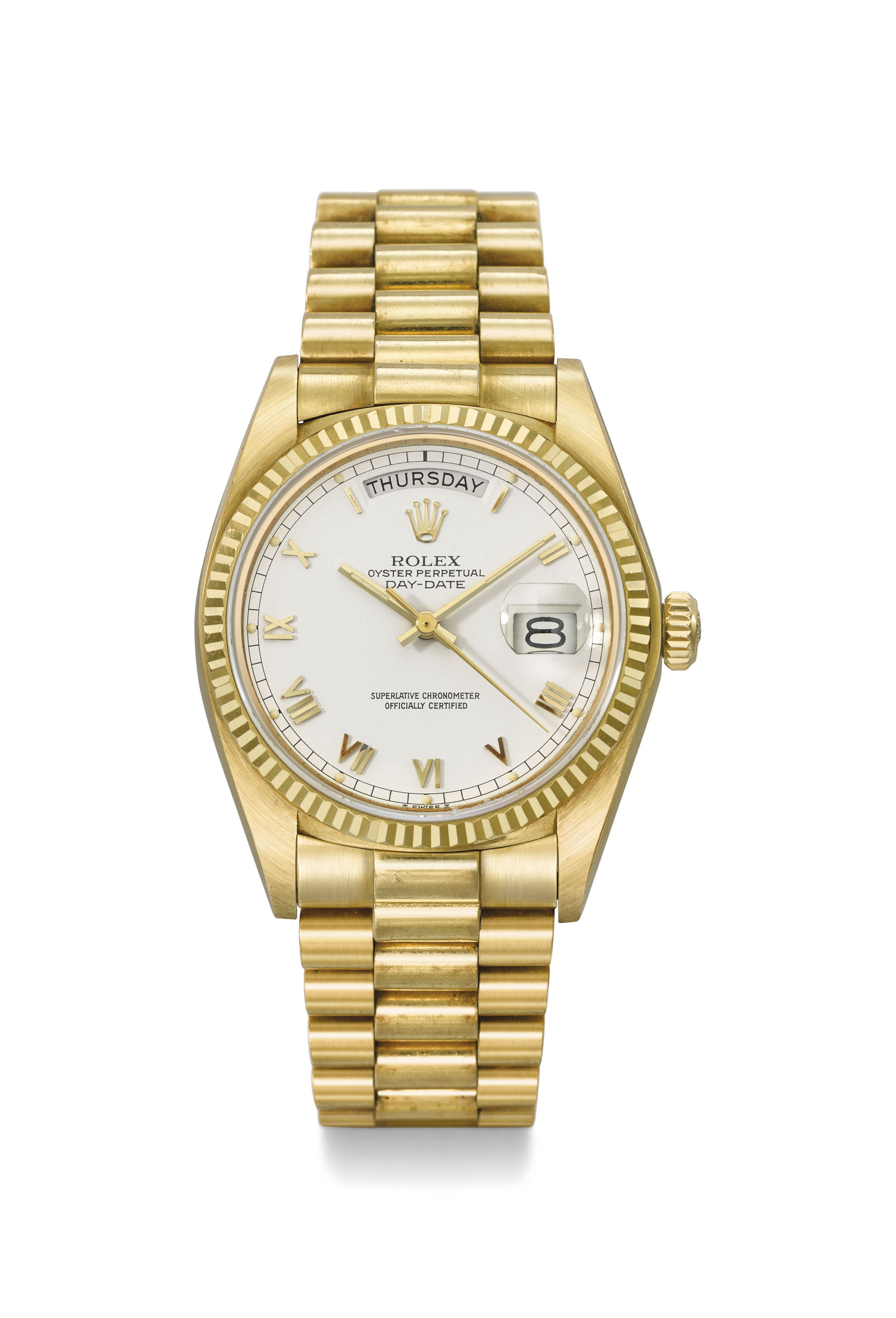 Rolex. A fine and rare 18K gold automatic wristwatch with sweep centre