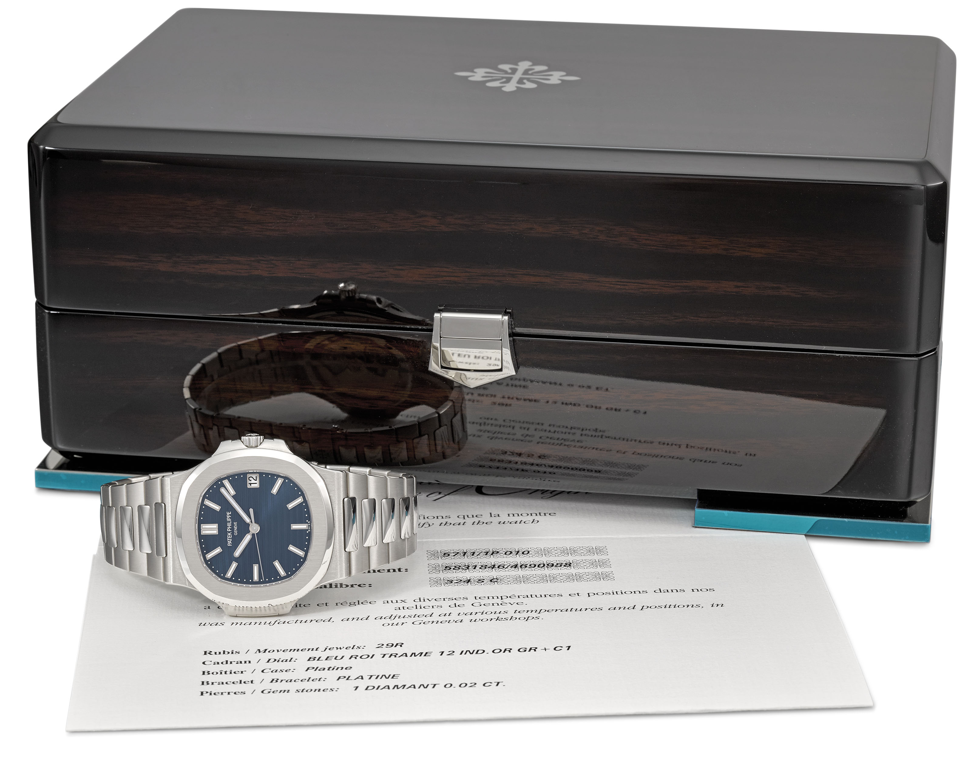 Patek Philippe An Extremely Fine And Very Rare Platinum Automatic Wristwatch With Sweep Centre Seconds Date And Bracelet Original Certificate And Box Signed Patek Philippe Geneve Ref 5711 1p 010 Movement No 5 831 846