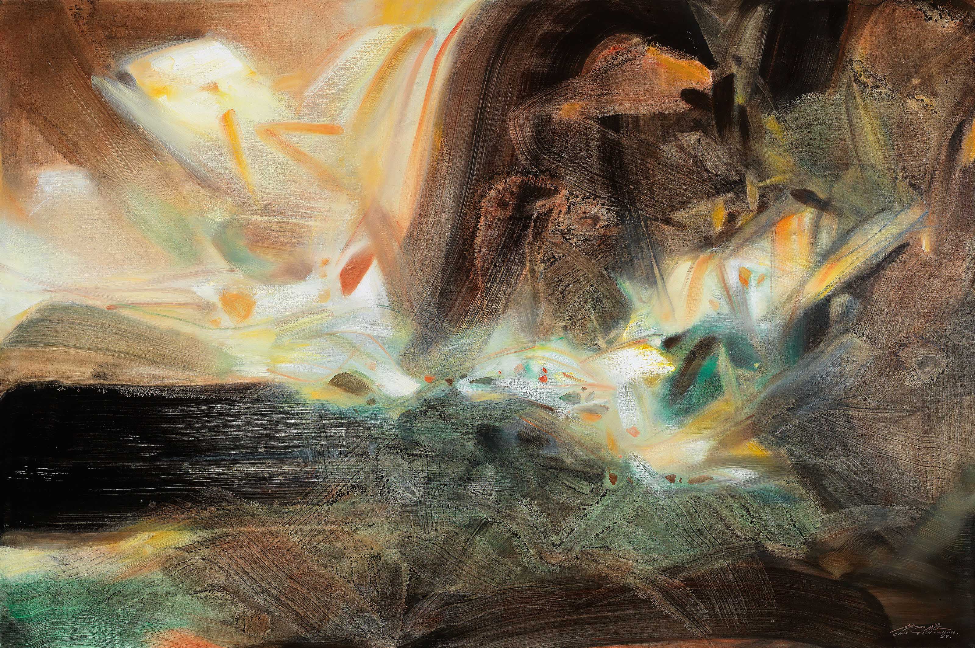 Chu Teh-Chun (Zhu Dequn, 1920-2014), Sombre Horizontal, 1978. Oil on canvas. 130.2 x 195.2 cm (51 1/4 x 76 7/8 in). Sold for HK$13,300,000 on 24 September 2023 at Christie’s in Hong Kong 