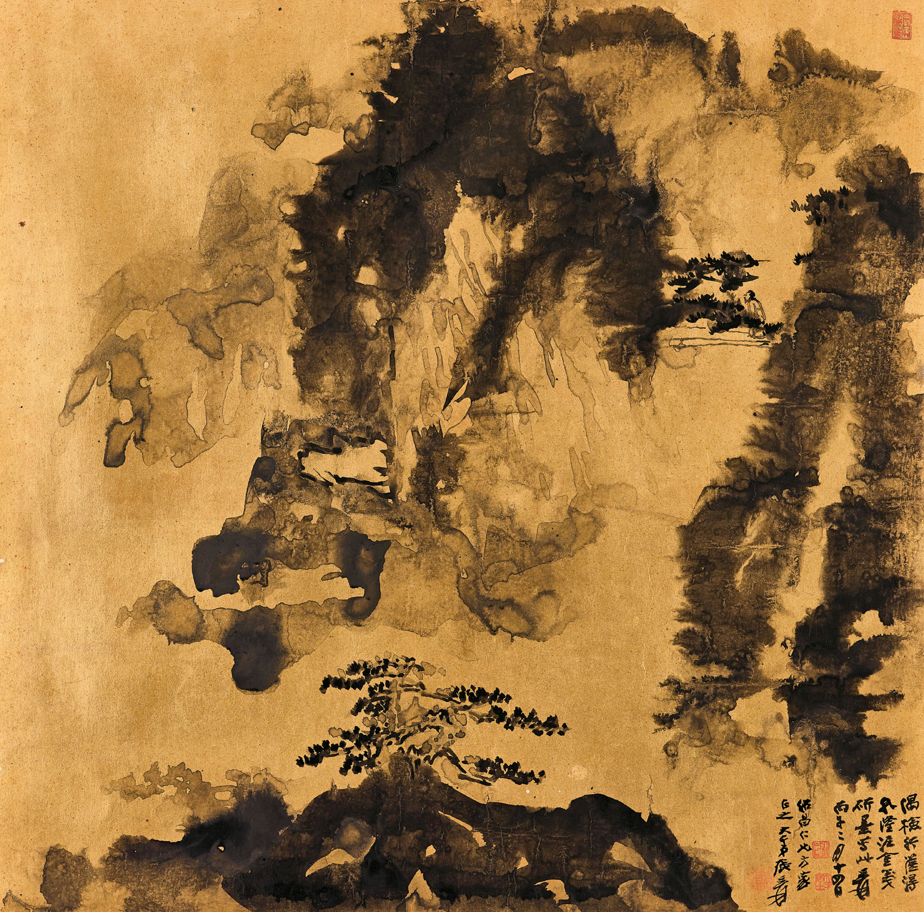 美術品 【模写】【一灯】ia4094〈張大千〉大幅 観瀑図 中国画