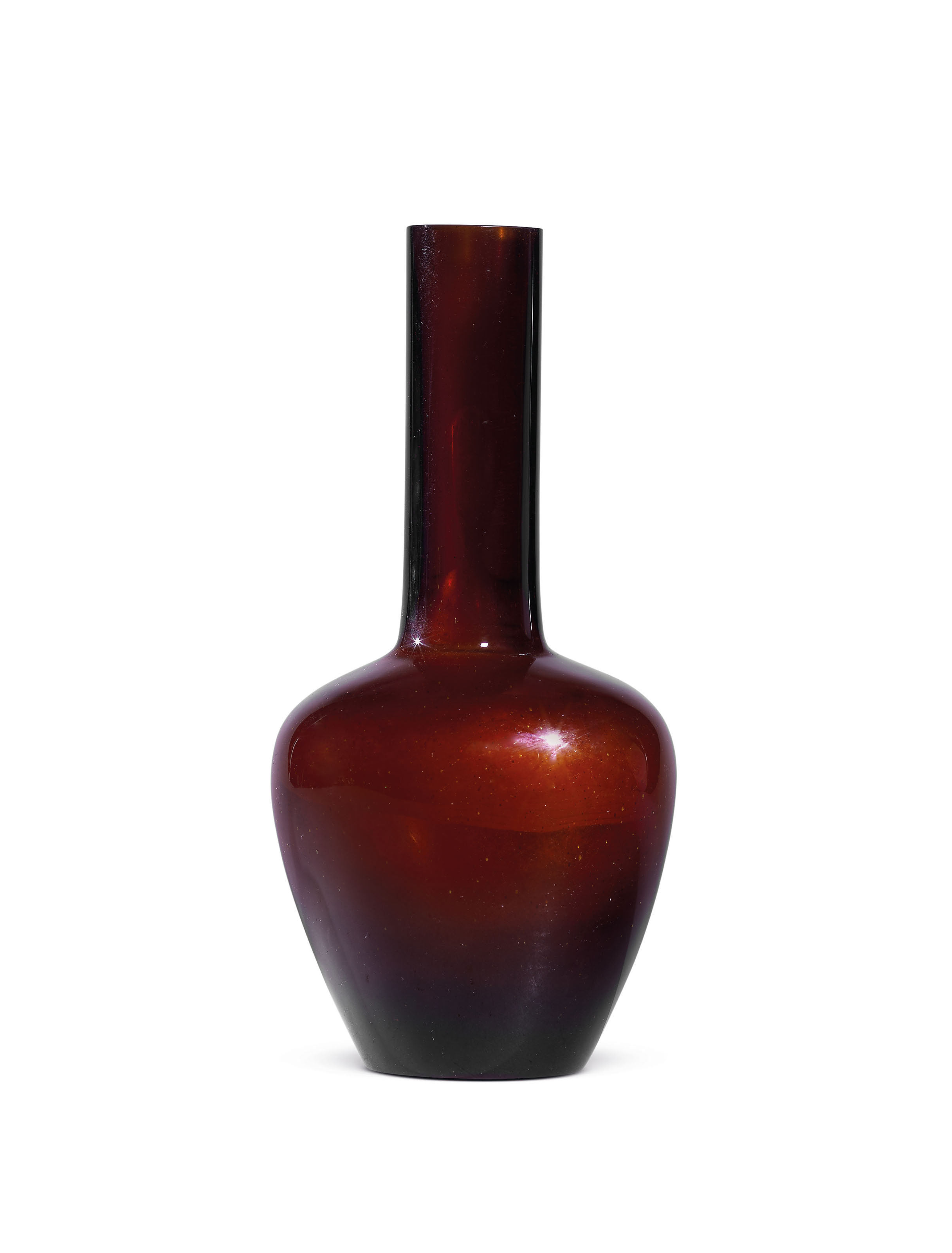 A RARE IMPERIAL AMBERCOLOUR GLASS BOTTLE VASE , QIANLONG WHEELCUT