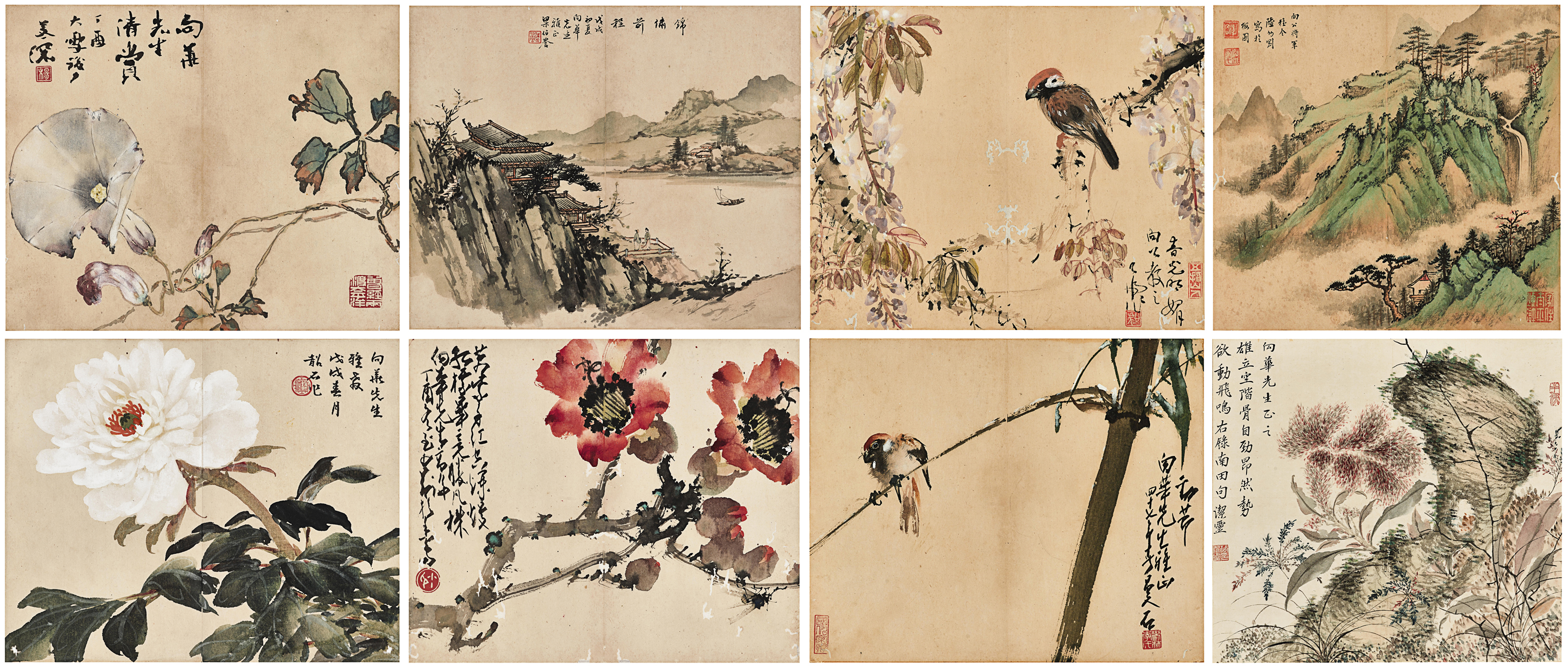 紙本花鳥冊頁 明藍瑛畫花鳥冊梅花文鳥- 故宮