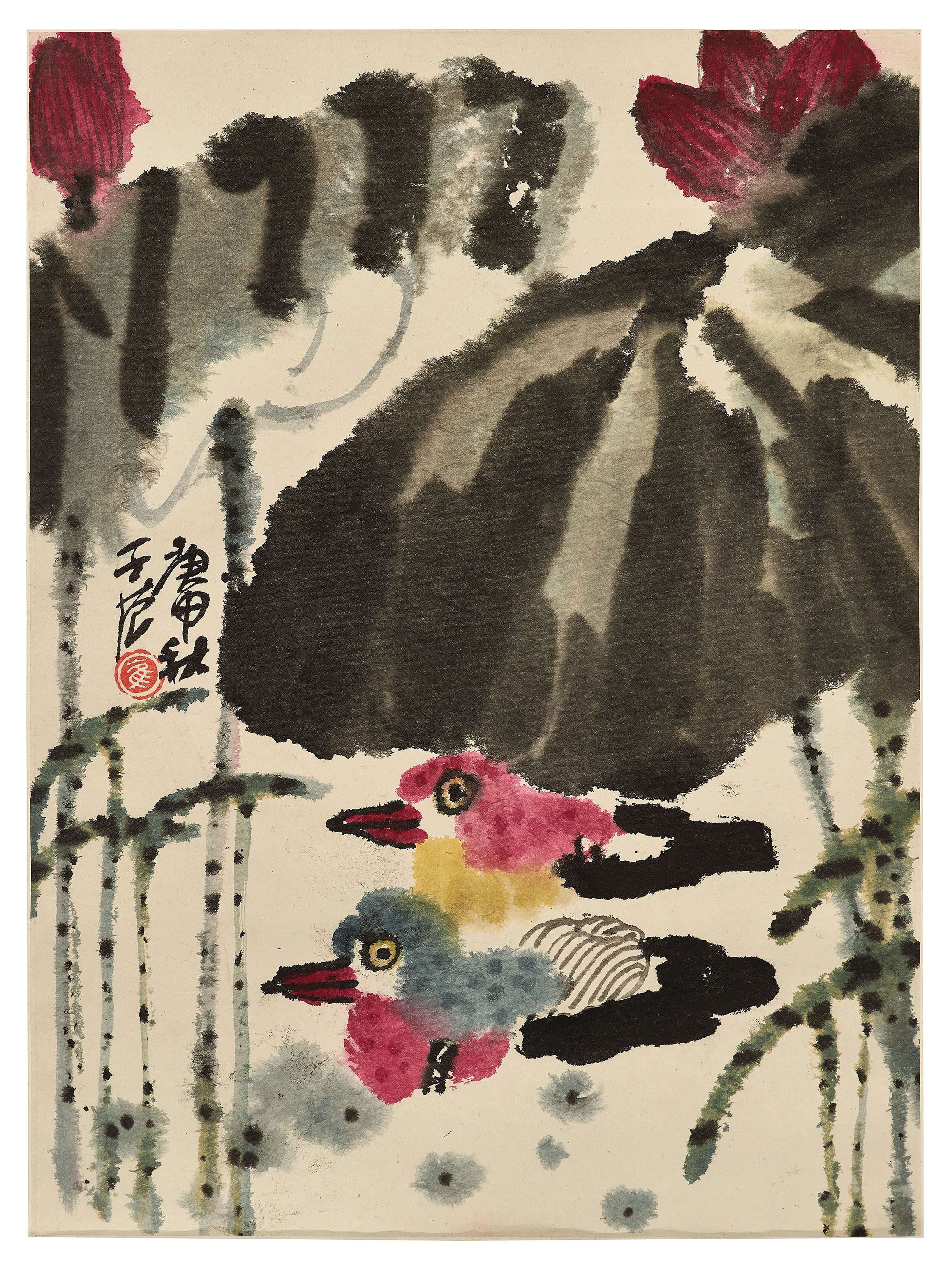Catalog image of Mandarin Ducks in Lotus Pond