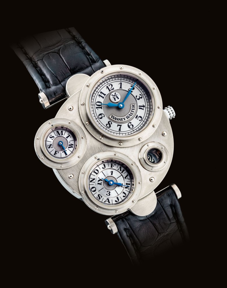 Vianney Halter，珍罕独特的18k白金不对称万年历腕表，“Antiqua Perpetual”型号，约1998年制。2018年5月28日于佳士得香港以475,000港元成交