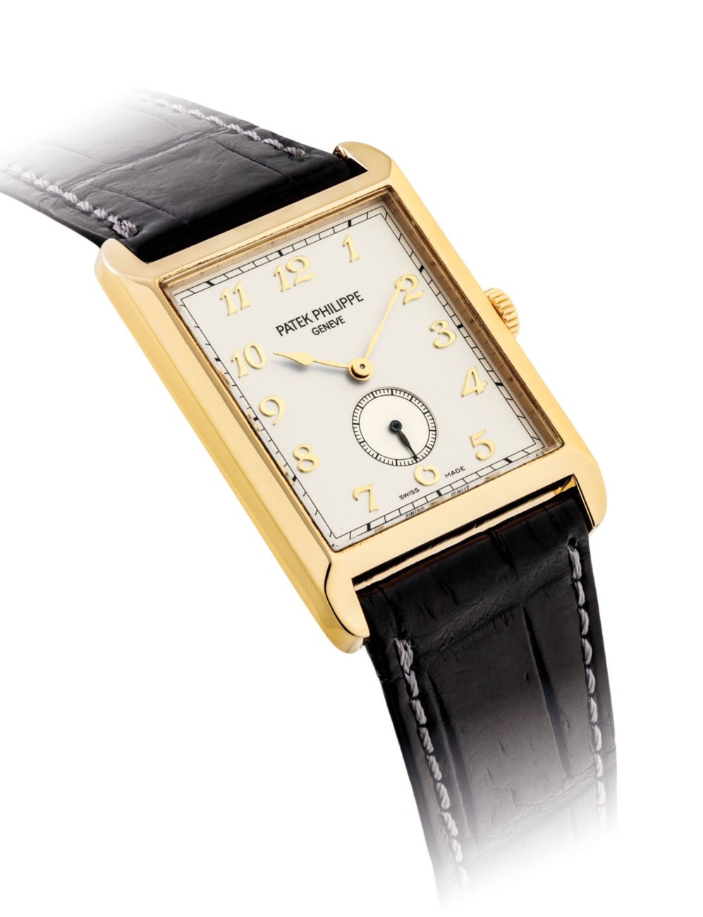 PATEK PHILIPPE. A FINE 18K GOLD RECTANGULAR WRISTWATCH , SIGNED PATEK ...