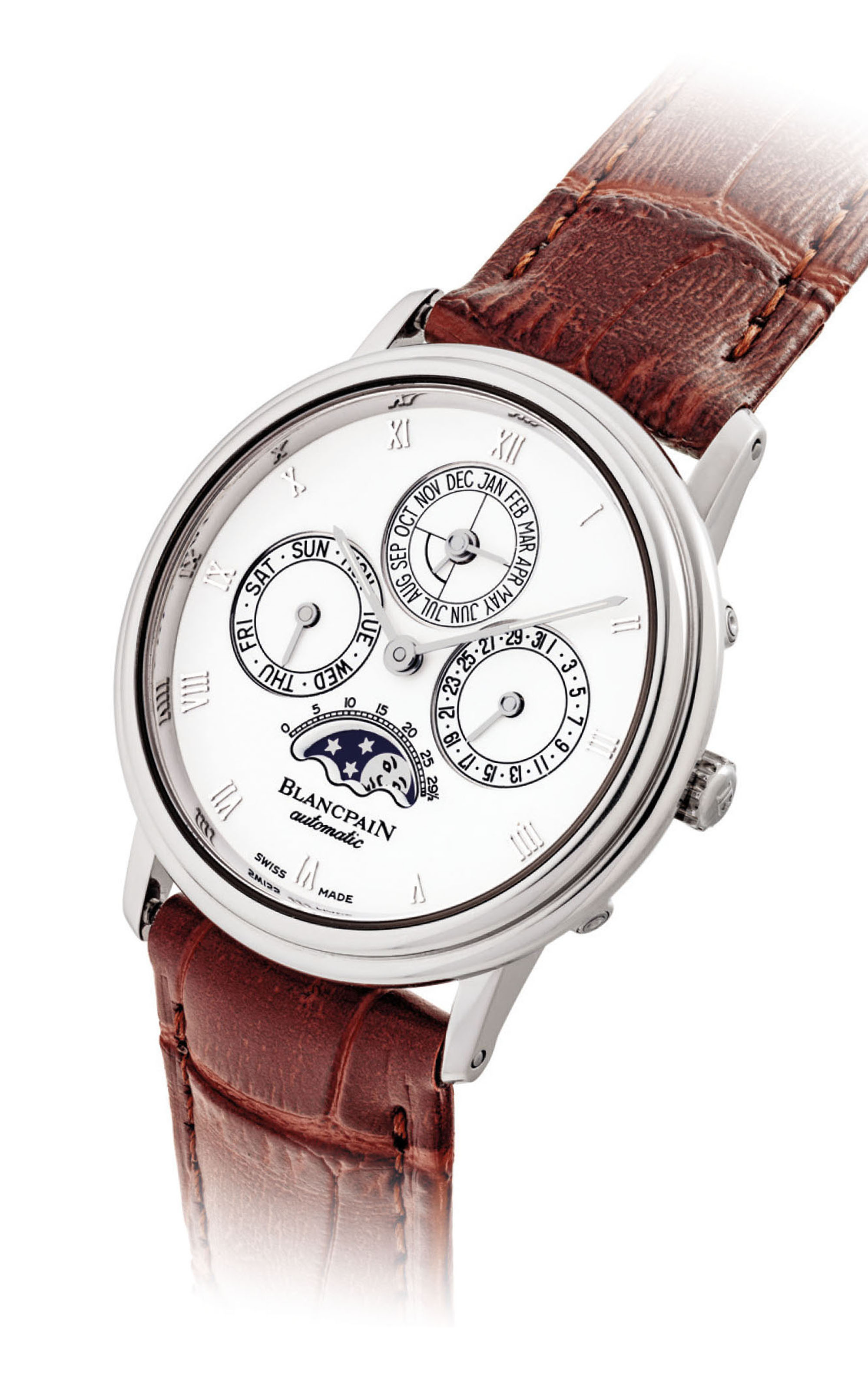BLANCPAIN A FINE PLATINUM AUTOMATIC PERPETUAL CALENDAR WRISTWATCH WITH