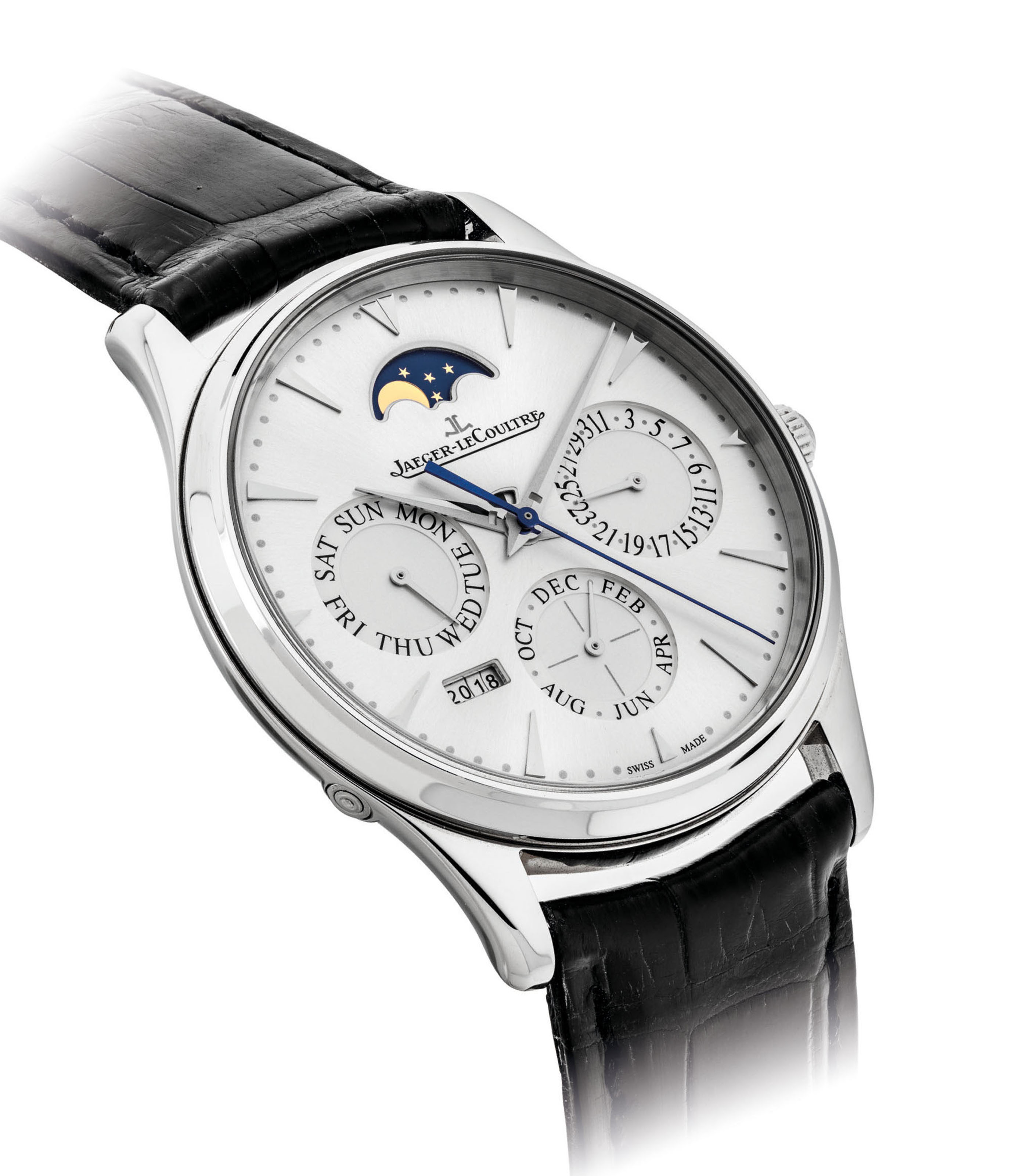 JAEGERLECOULTRE. A FINE STAINLESS STEEL AUTOMATIC PERPETUAL CALENDAR