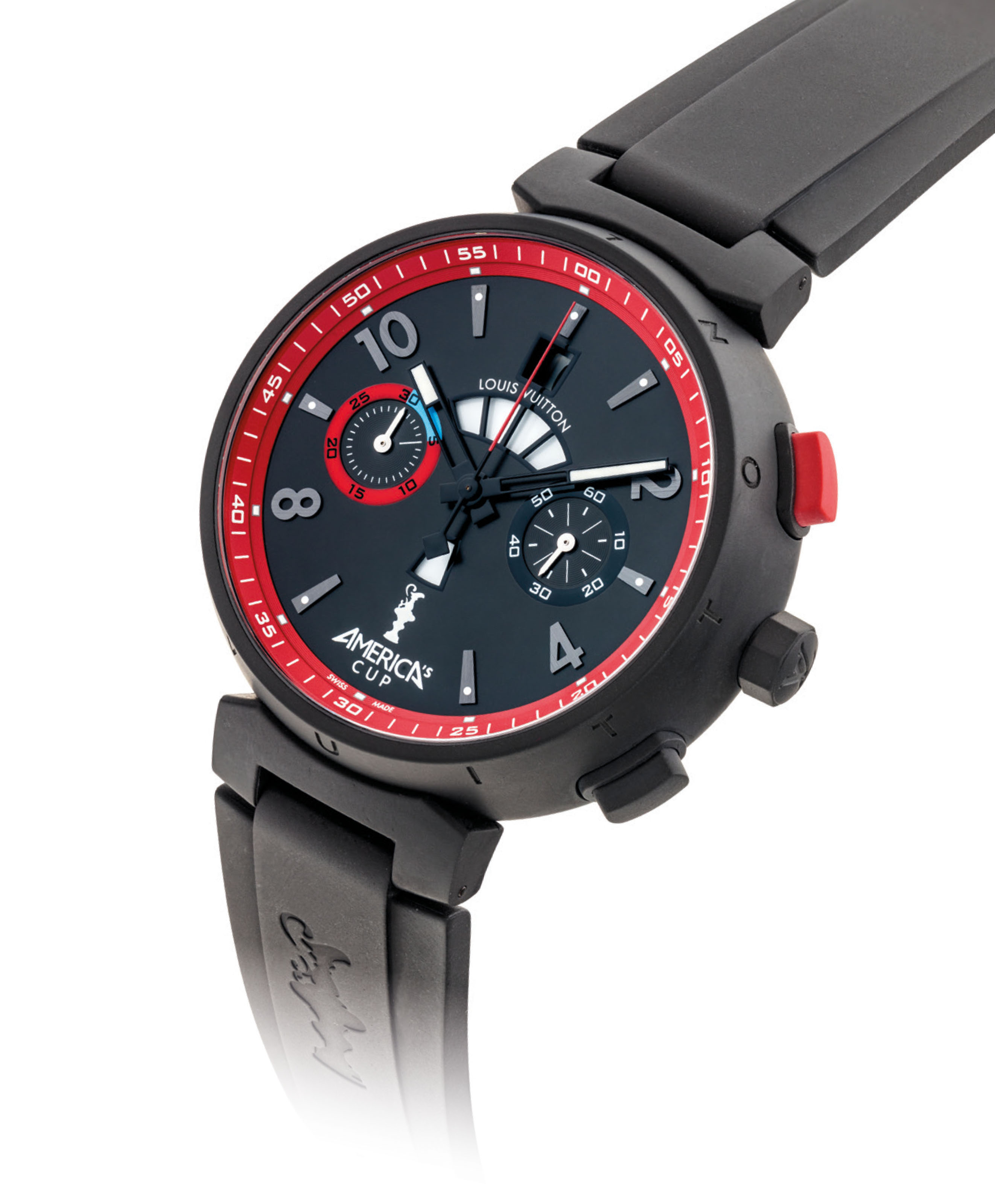 Louis Vuitton A Rare And Unusual Black Rubber And Stainless Steel Limited Edition Automatic Flyback Chronograph Wristwatch With Date And Countdown Indicator