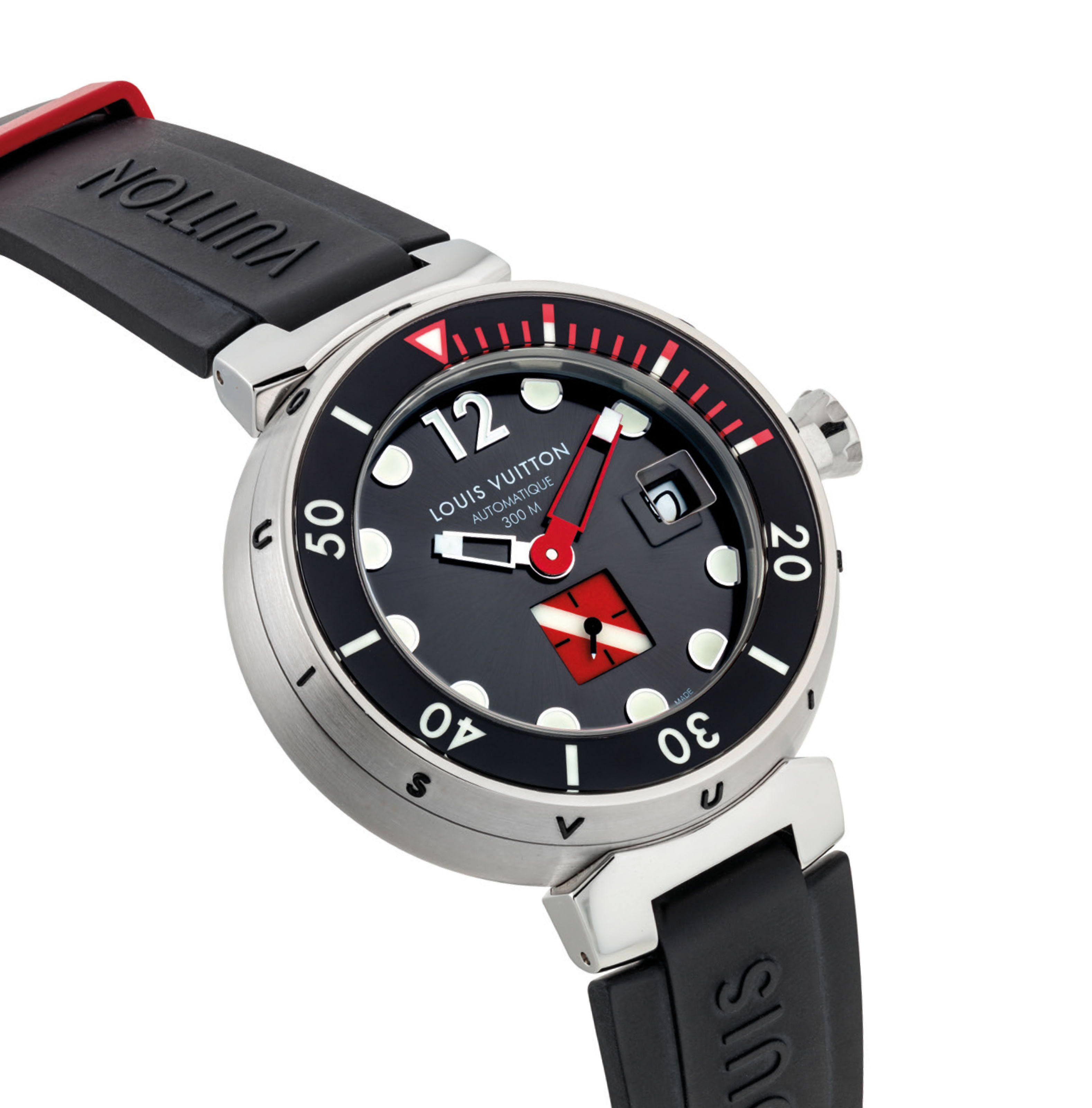 LOUIS VUITTON. A STAINLESS STEEL AUTOMATIC WRISTWATCH WITH DATE