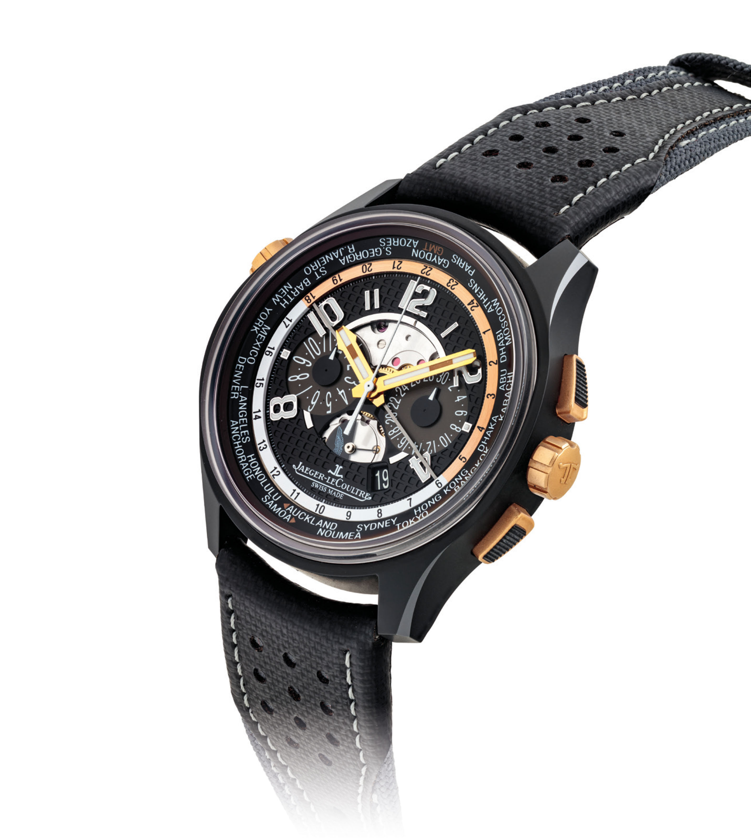 Jaeger Lecoultre A Fine 18k Pink Gold And Ceramic Limited Edition Automatic World Time Chronograph Wristwatch
