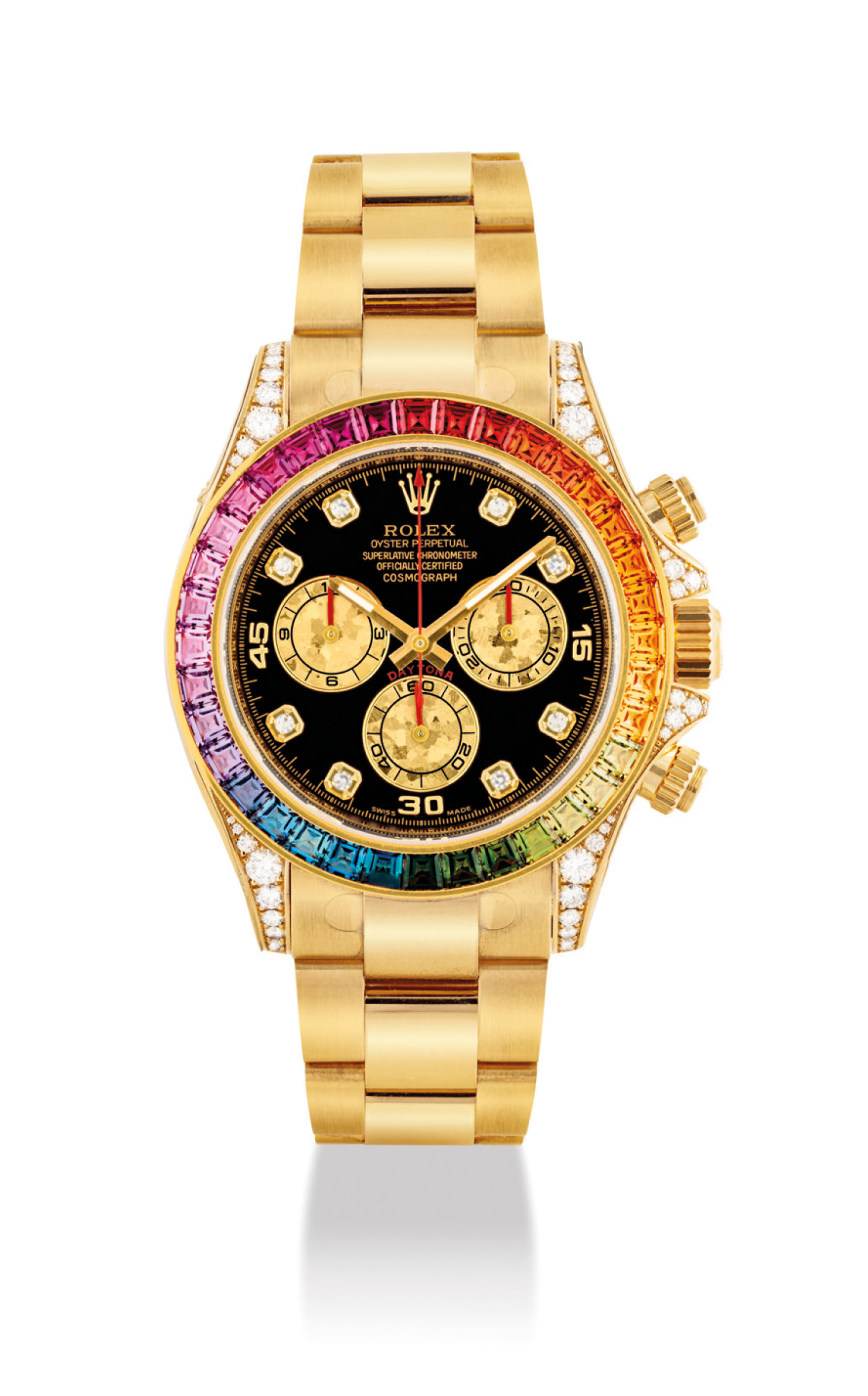 ROLEX. A VERY RARE AND IMPRESSIVE 18K GOLD AND DIAMOND-SET AUTOMATIC CHRONOGRAPH WRISTWATCH WITH 