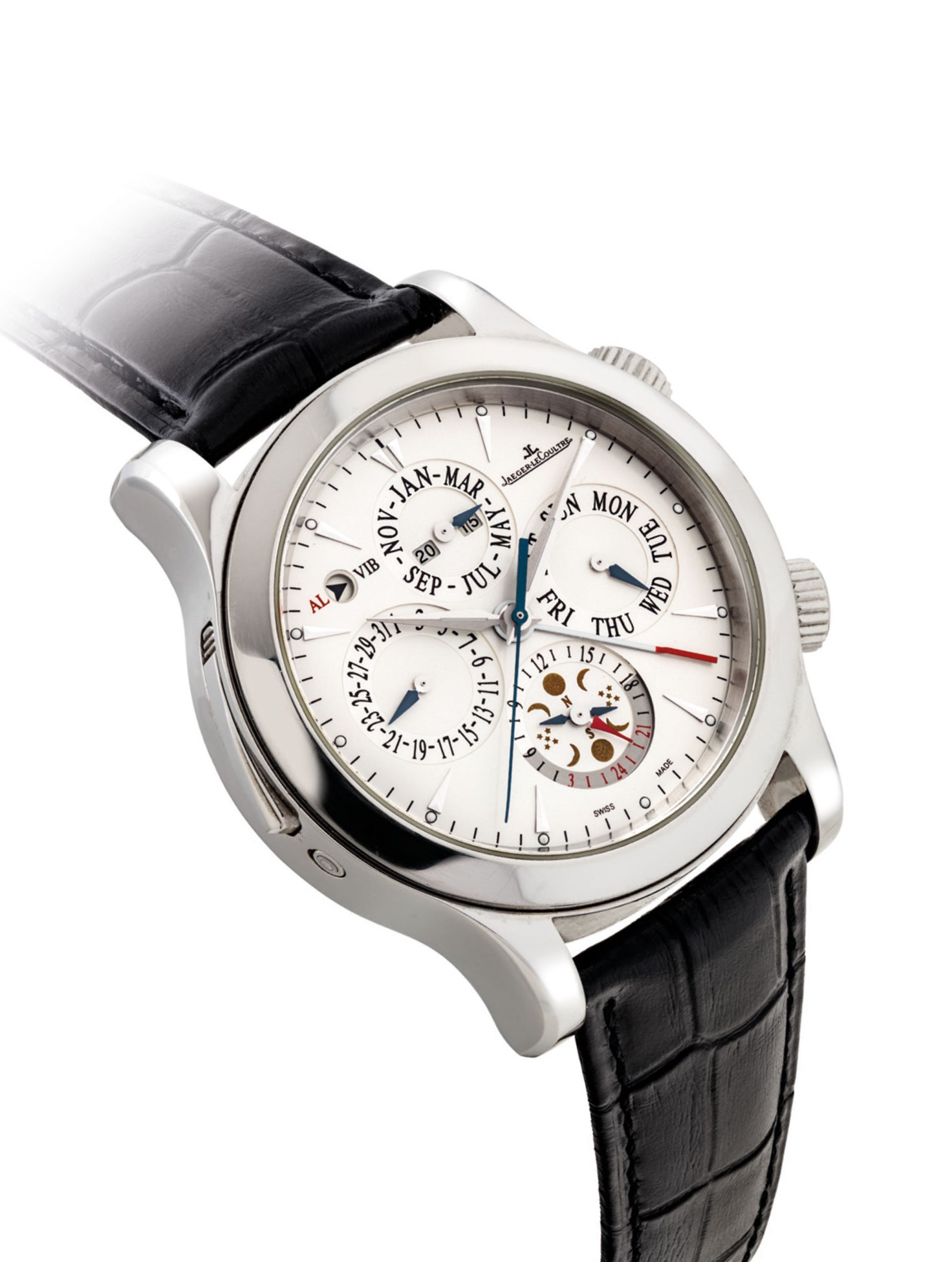 JAEGERLECOULTRE. A FINE STAINLESS STEEL AUTOMATIC PERPETUAL CALENDAR