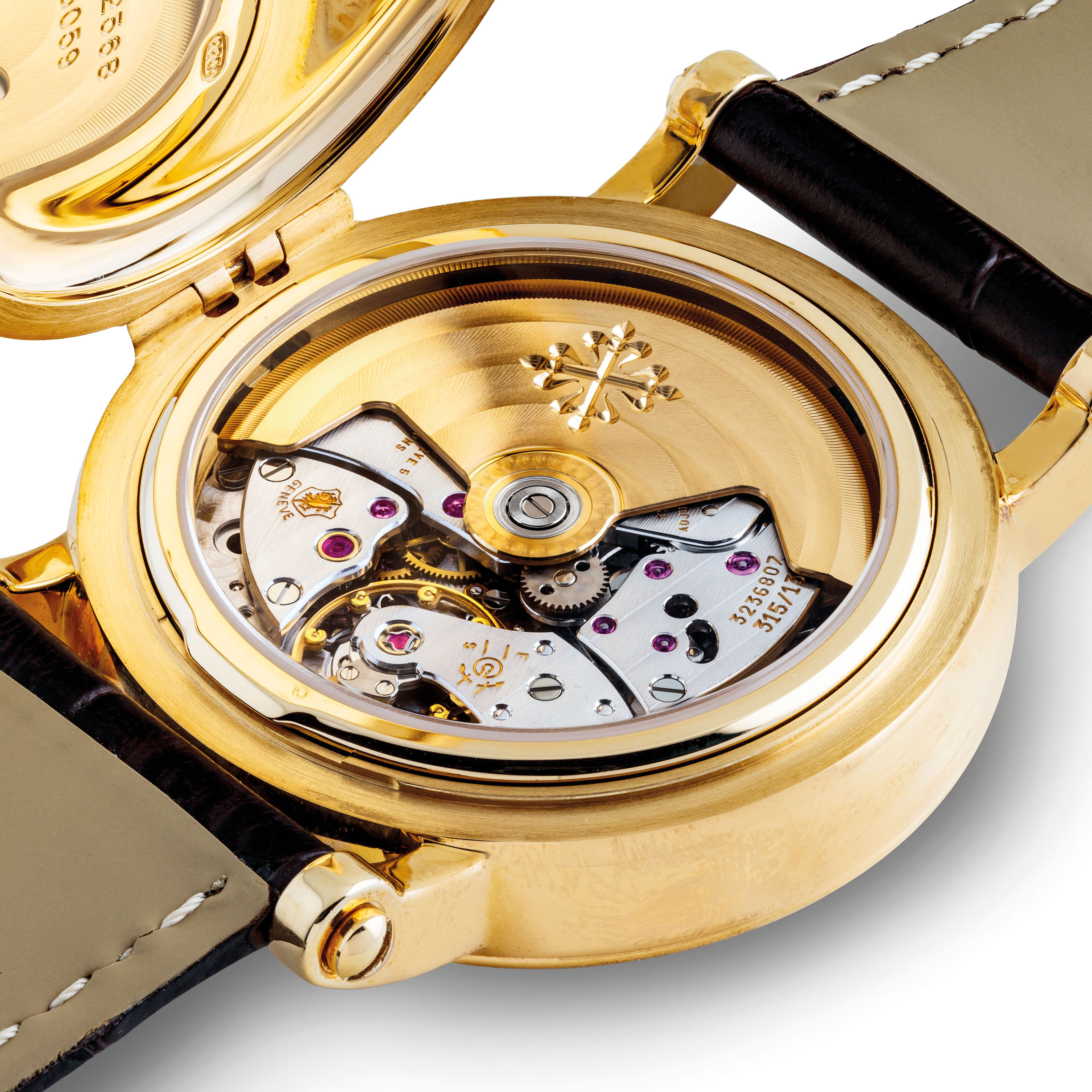 PATEK PHILIPPE. A FINE 18K GOLD AUTOMATIC PERPETUAL CALENDAR WRISTWATCH
