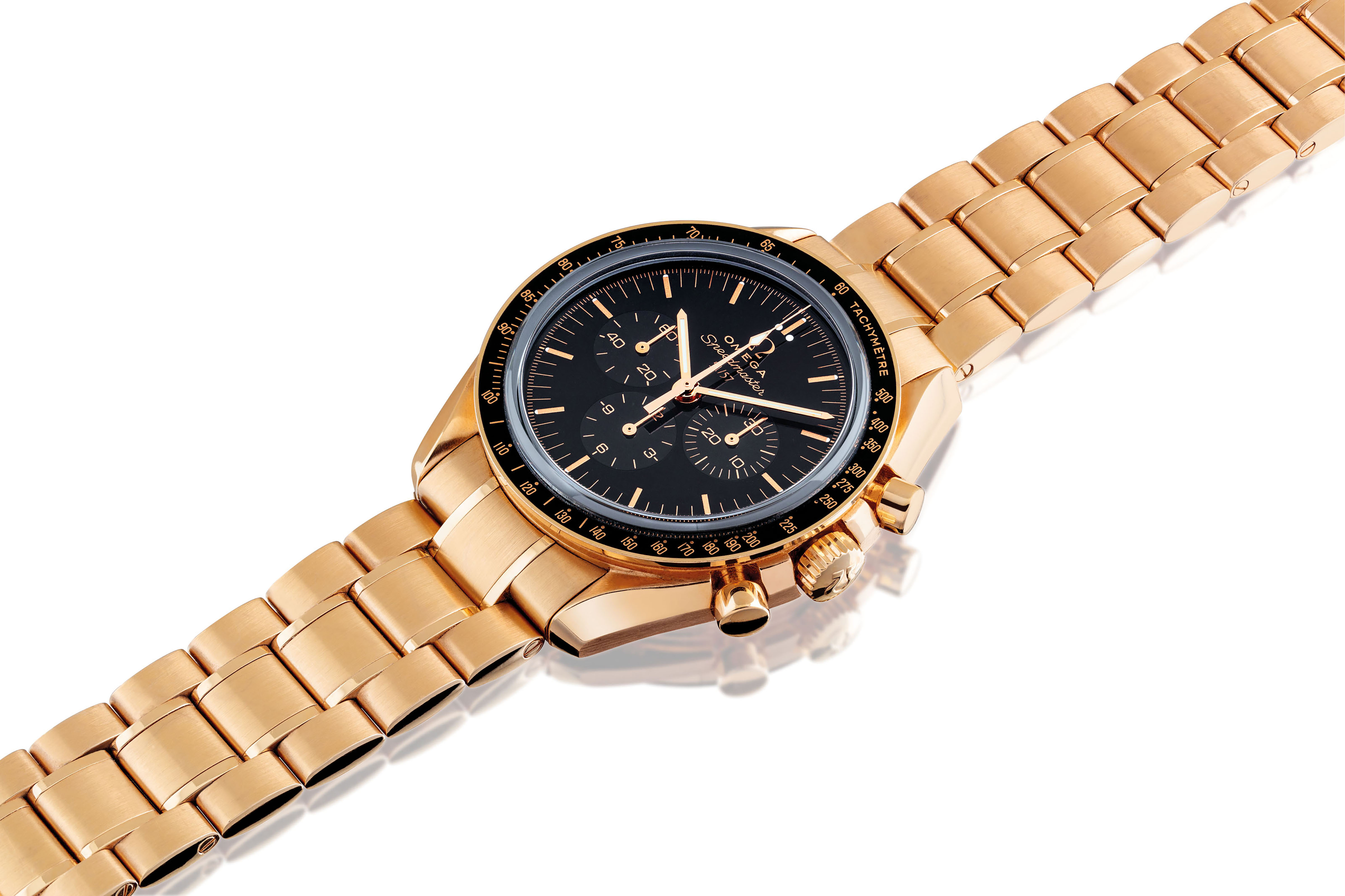 OMEGA. A FINE AND VERY RARE 18K PINK GOLD LIMITED EDITION CHRONOGRAPH