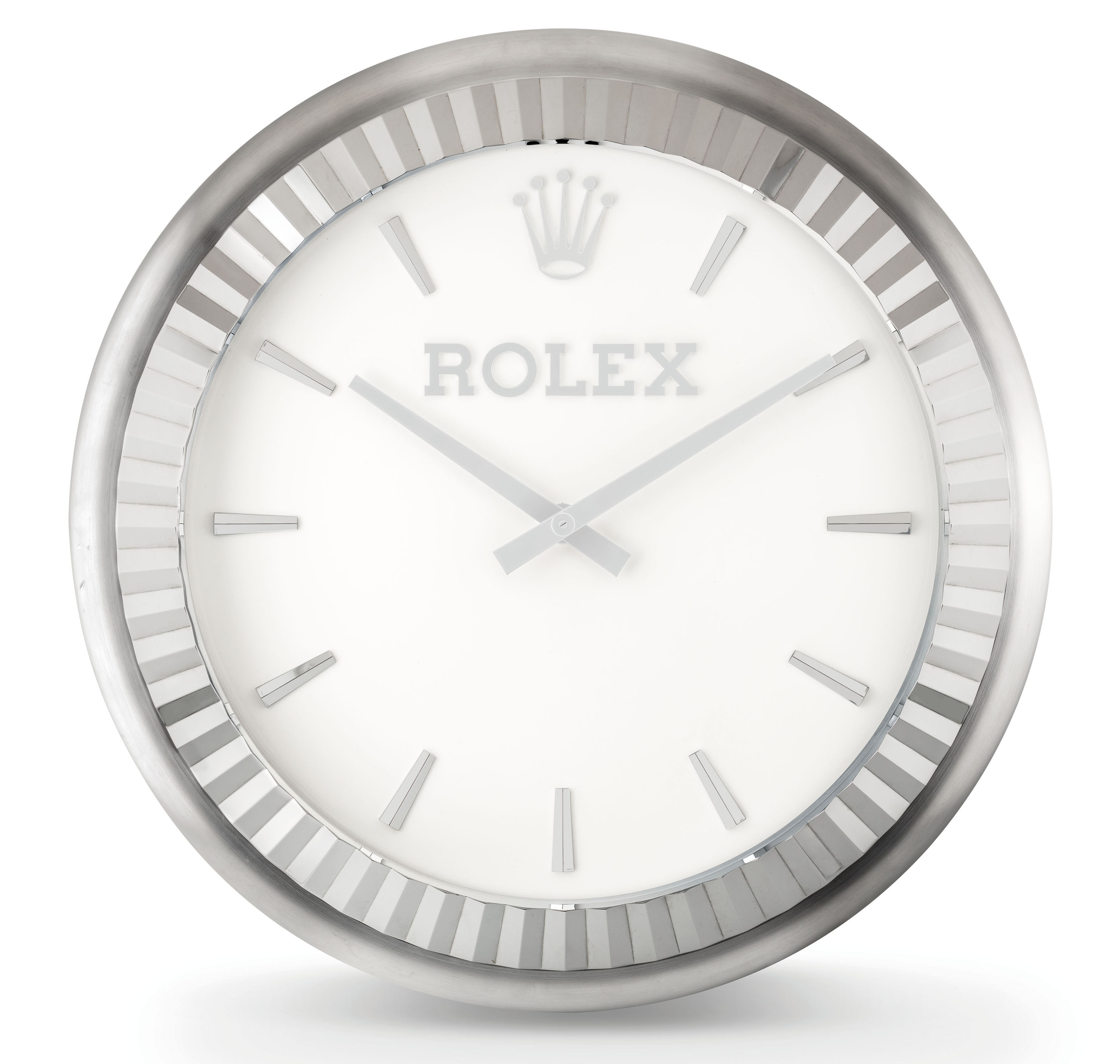 INDUCTA FOR ROLEX. A LARGE AND UNUSUAL STAINLESS STEEL QUARTZ WALL