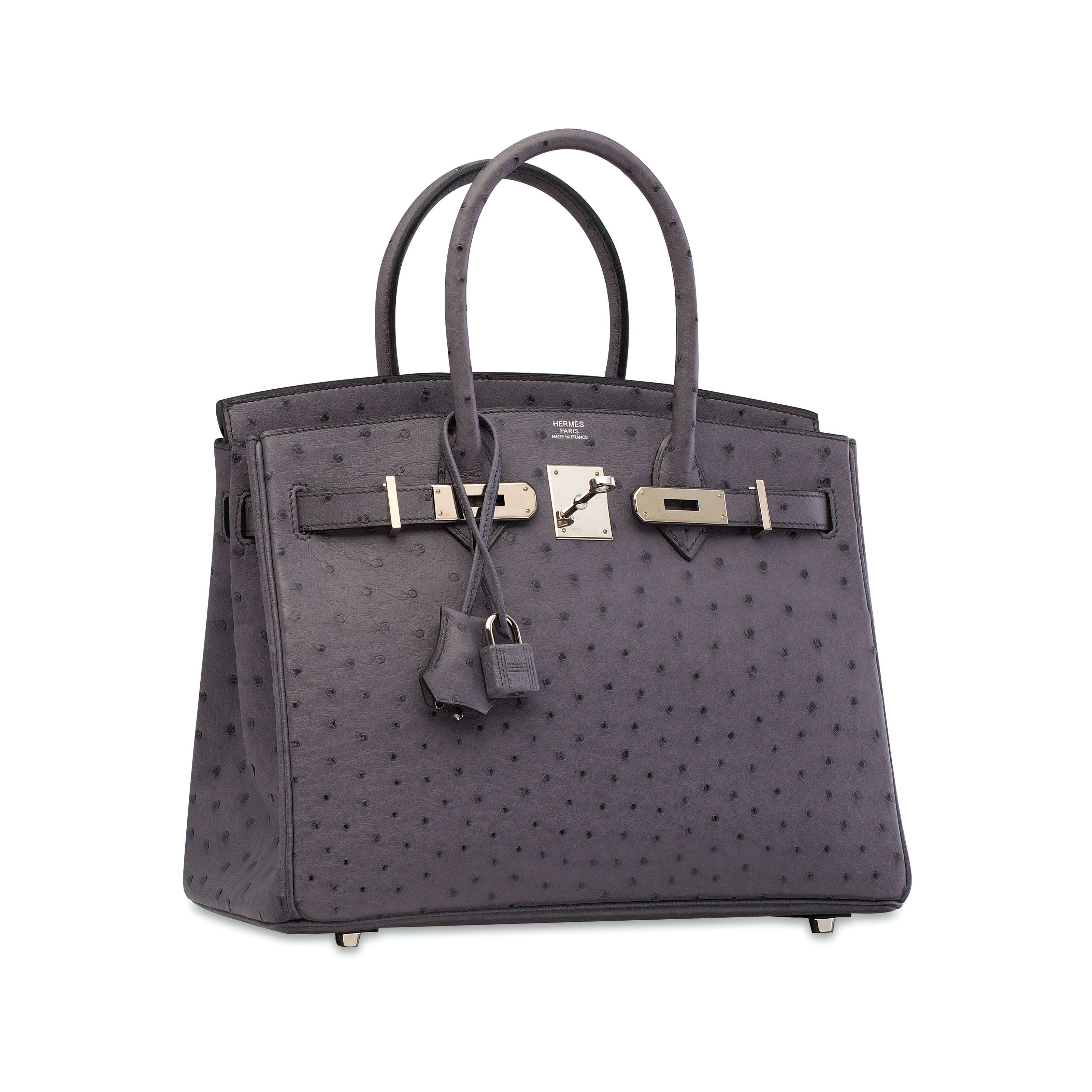 A GRIS AGATE OSTRICH BIRKIN 30 WITH 