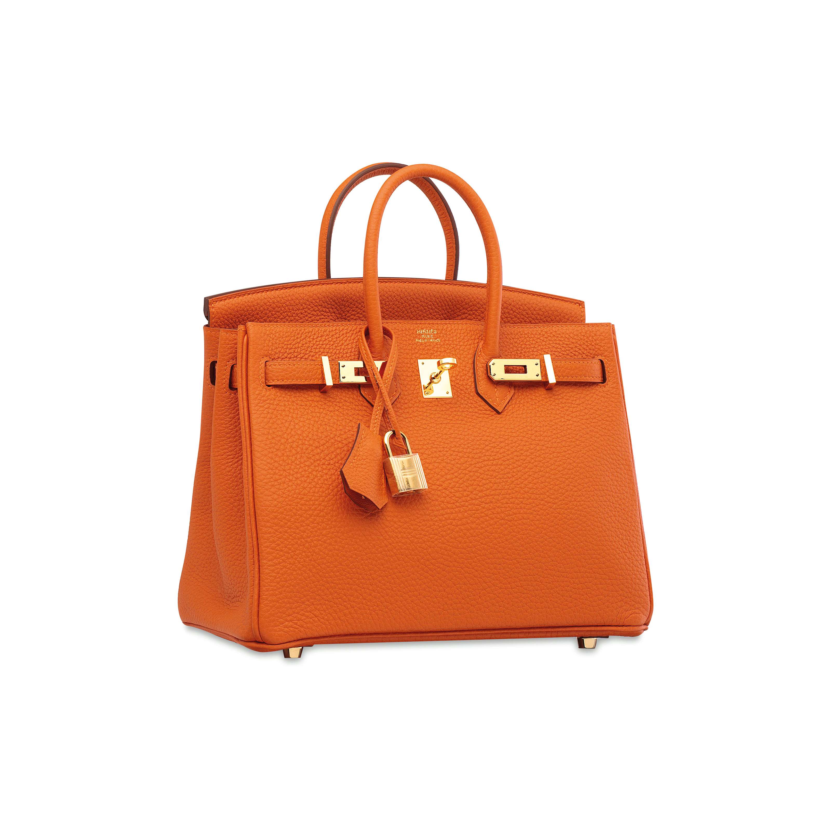 AN ORANGE H TOGO LEATHER BIRKIN 25 WITH GOLD HARDWARE