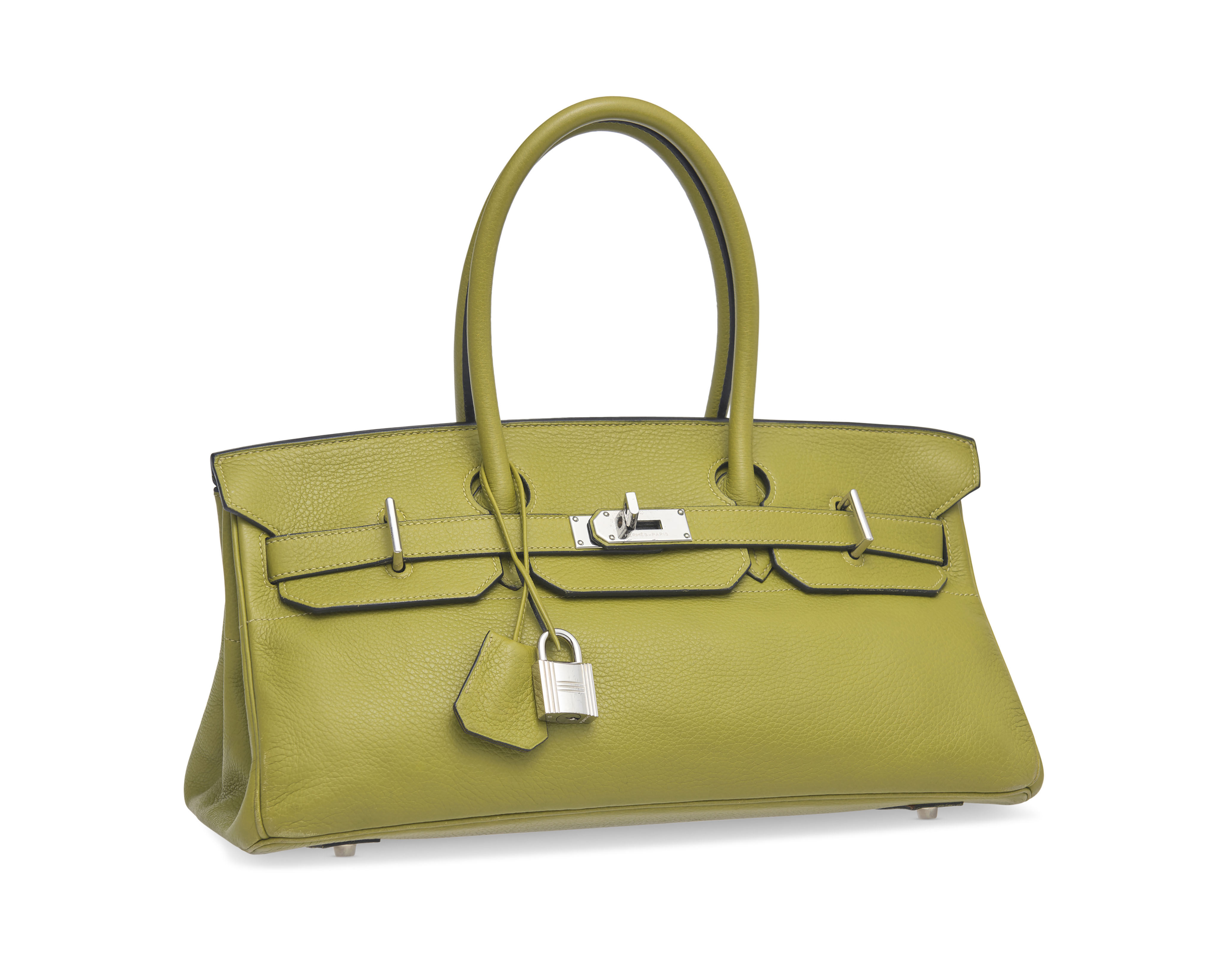 A VERT CHARTREUSE CLÉMENCE LEATHER SHOULDER BIRKIN 42 WITH