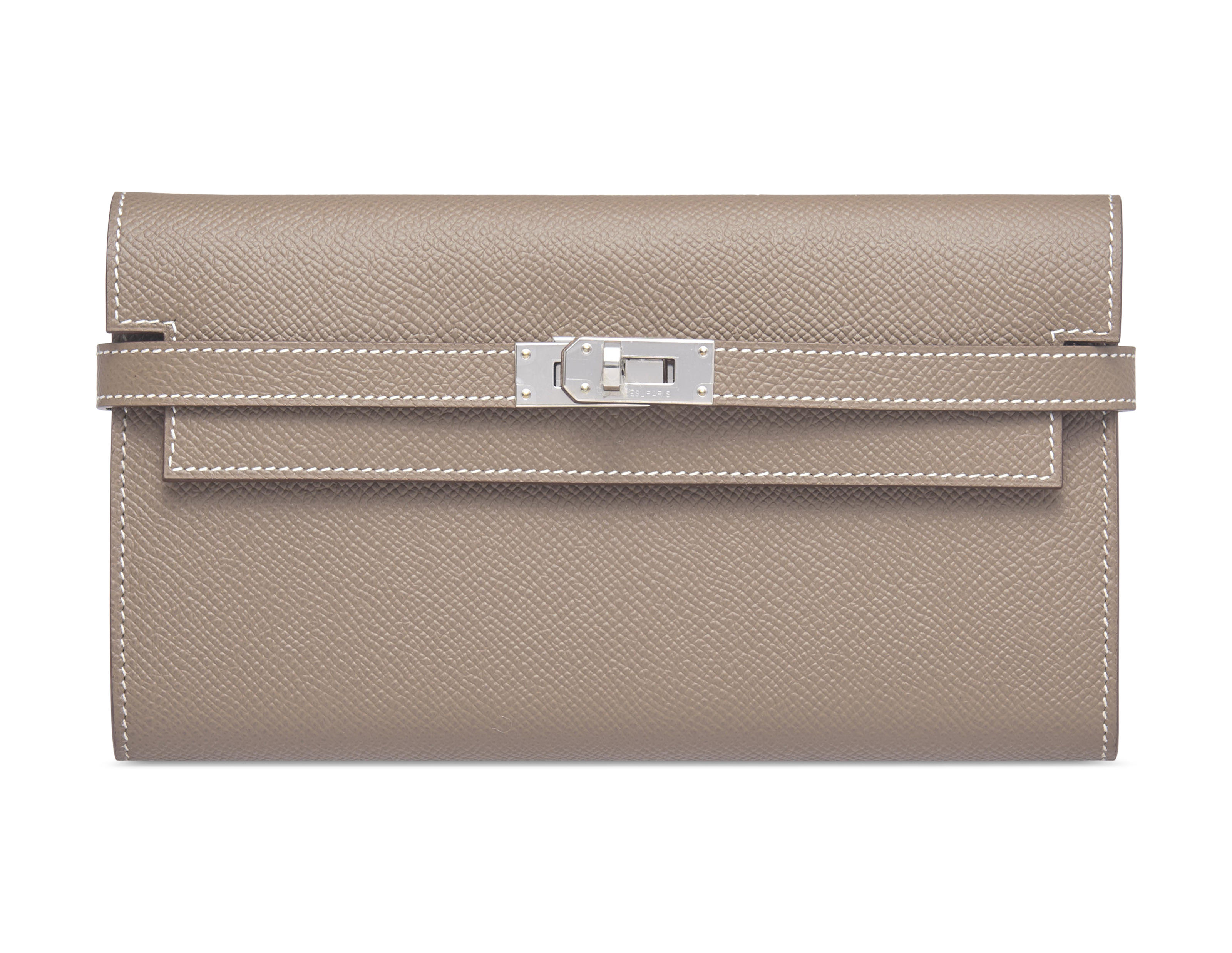 AN ÉTOUPE EPSOM LEATHER KELLY WALLET WITH PALLADIUM HARDWARE, HERMÈS