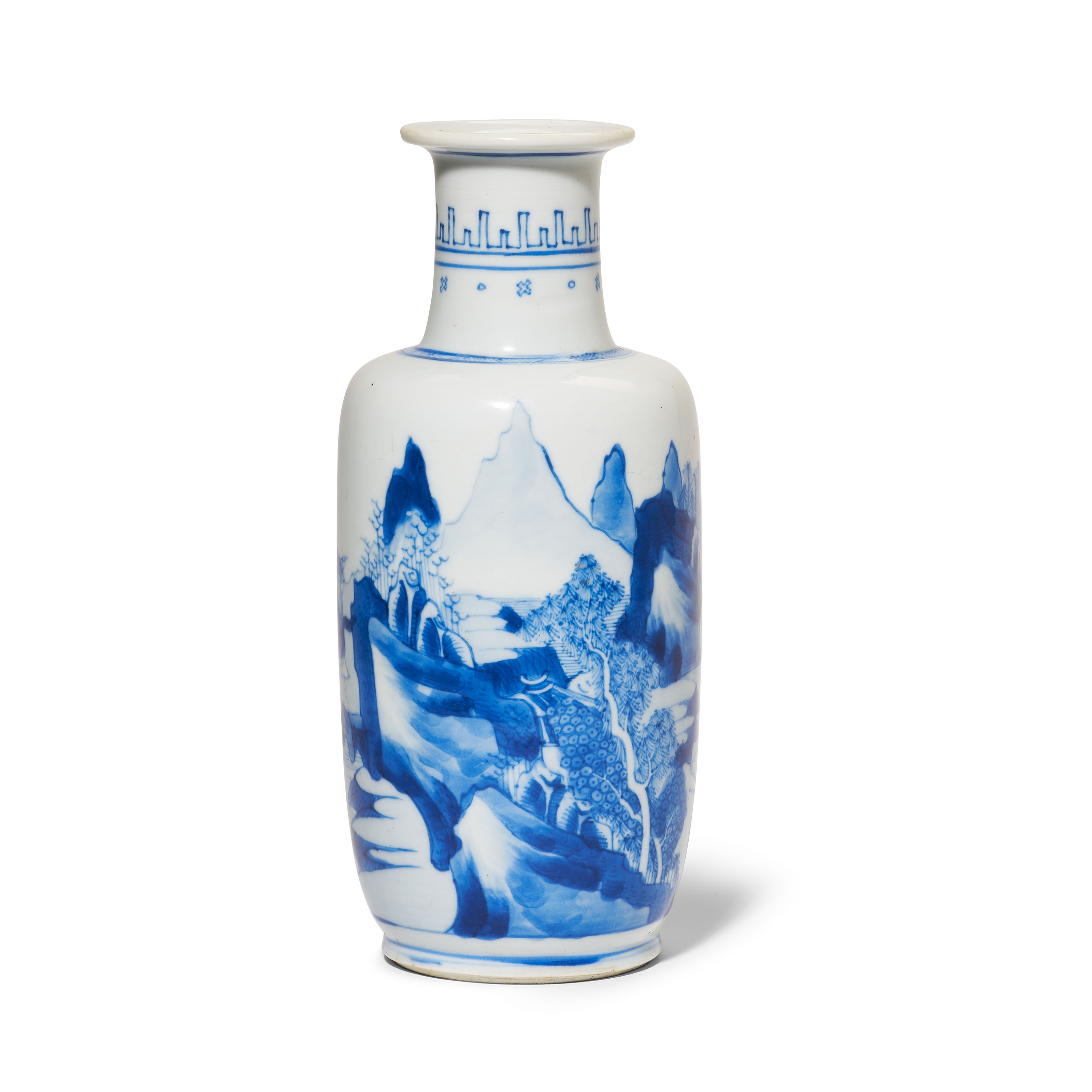 清康熙 青花访友图小棒槌瓶