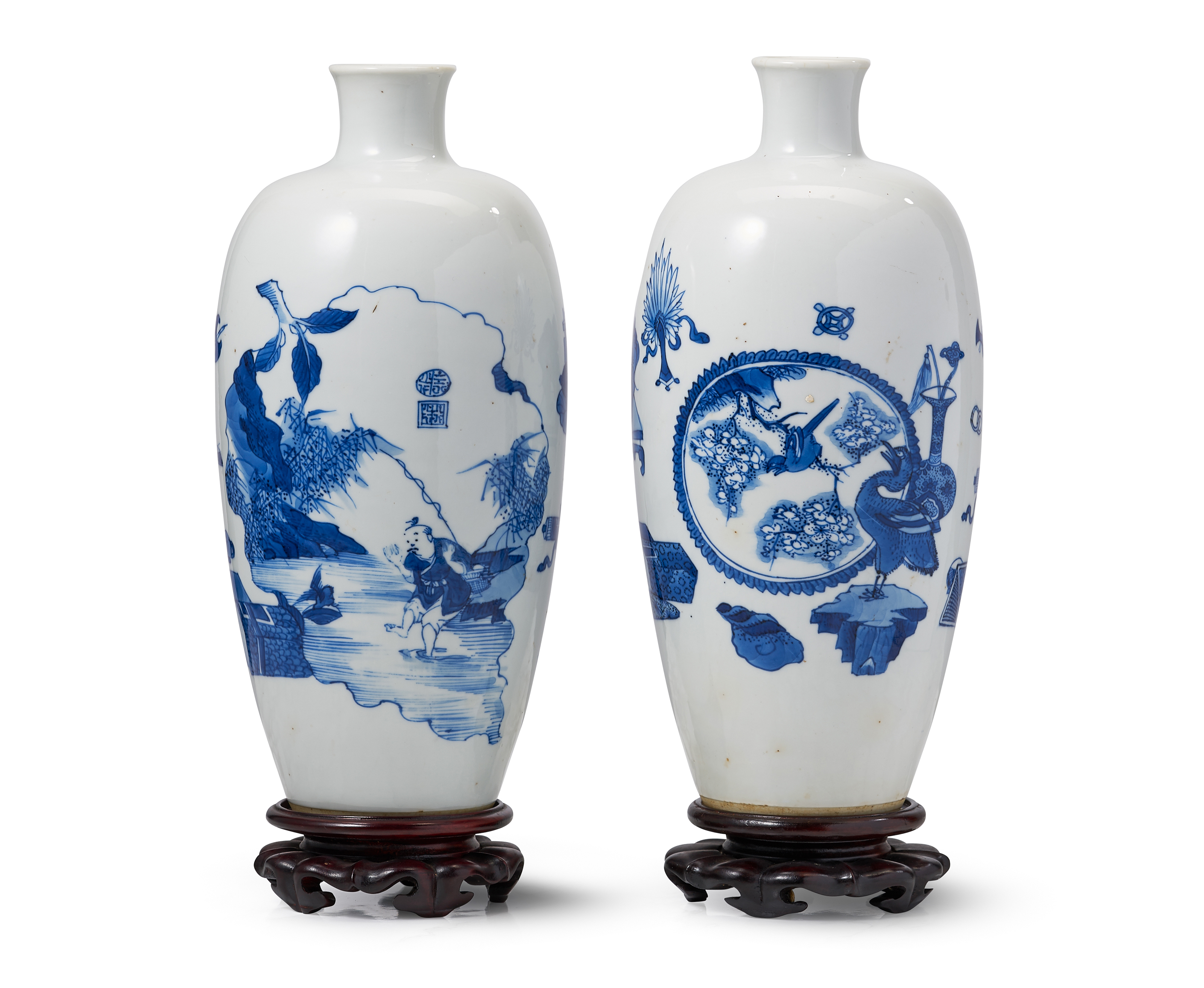 TWO BLUE AND WHITE ‘HUNDRED ANTIQUES' VASES, KANGXI PERIOD (16621722