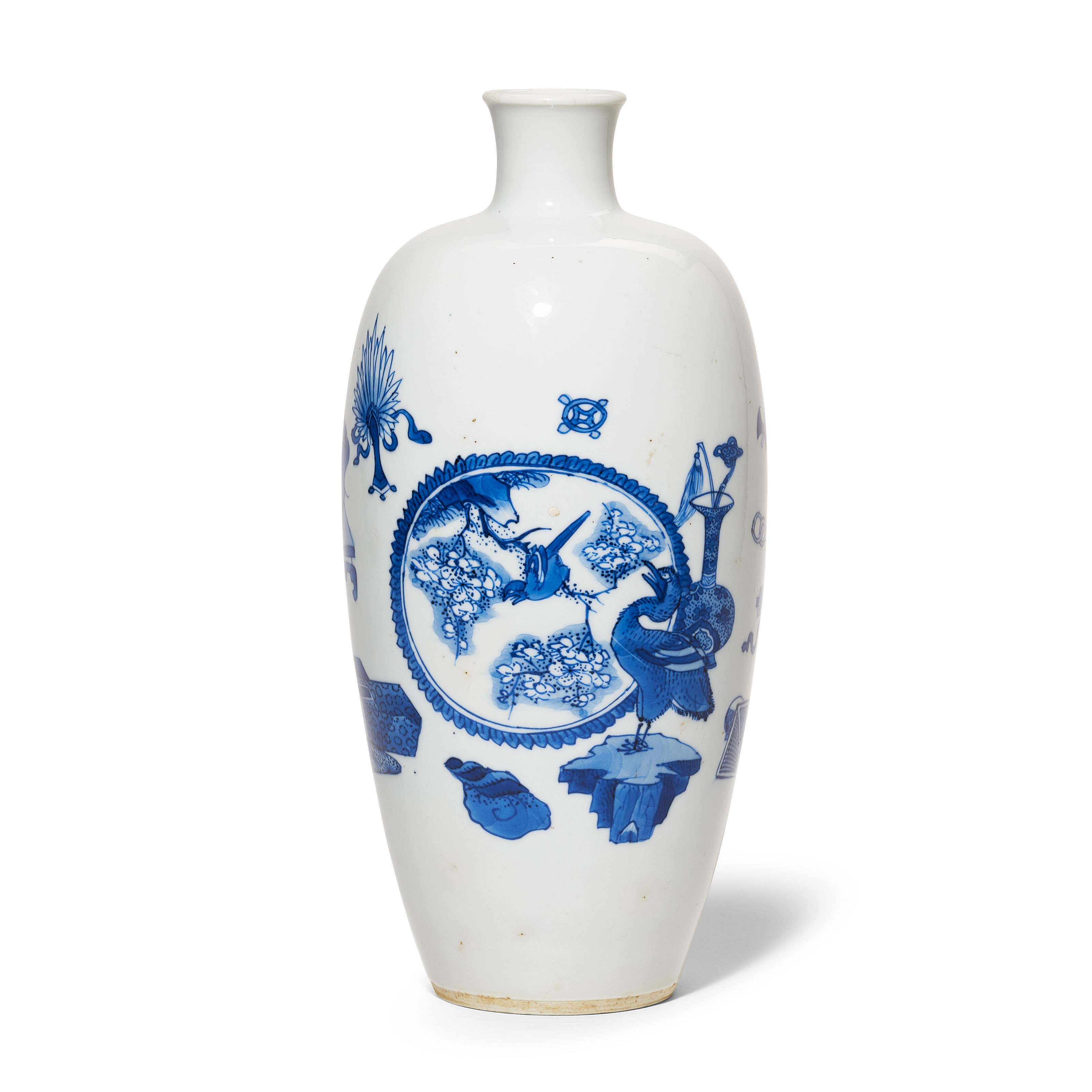 清康熙青花博古开光得利图观音瓶及花鸟图观音瓶两件, KANGXI