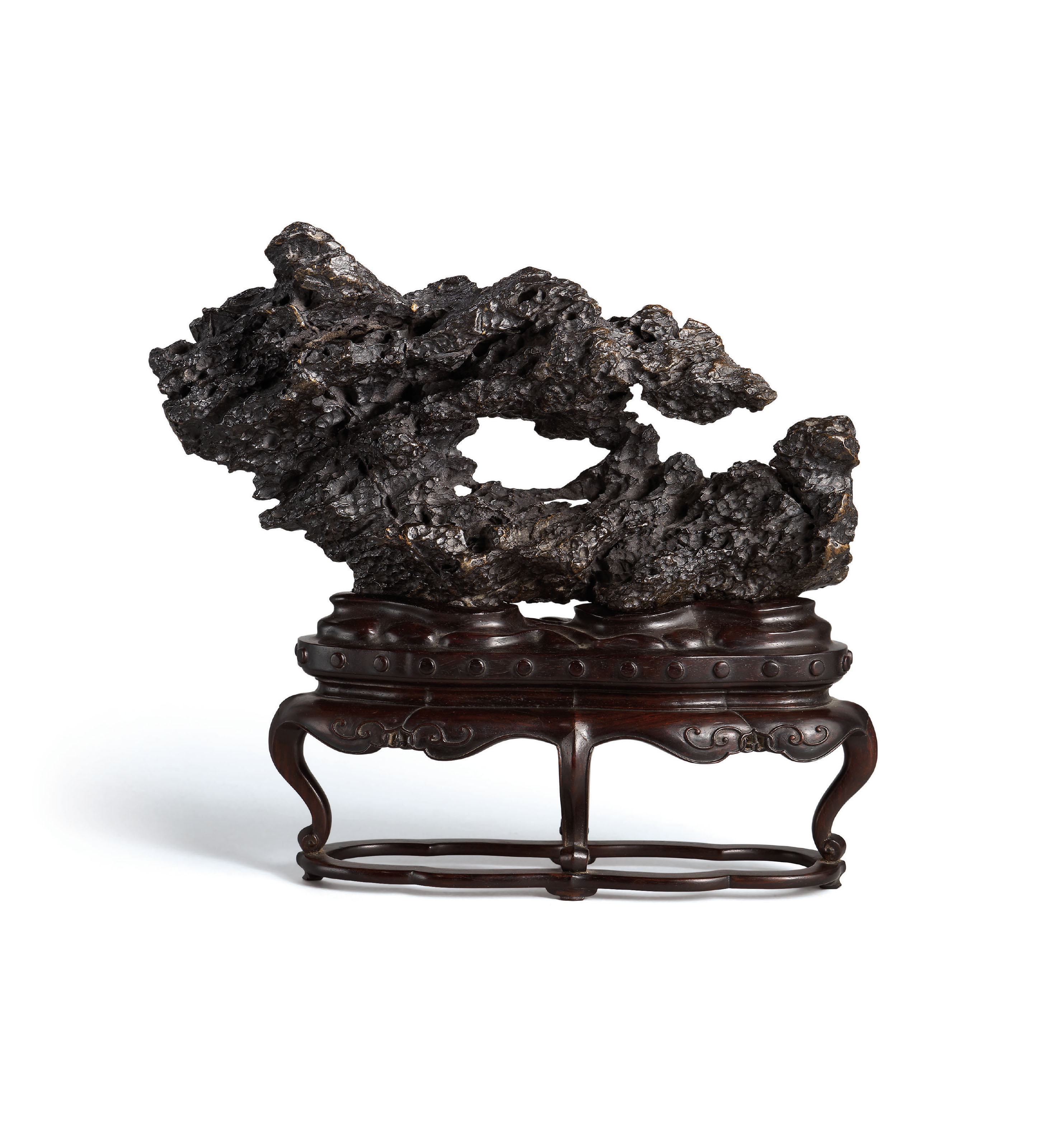 An inscribed black Ying scholar's rock, Qianlong 18th year, corresponding to 1753 and of the period, sold for HK$400,000 on 30 May 2018 at Christie's in Hong Kong