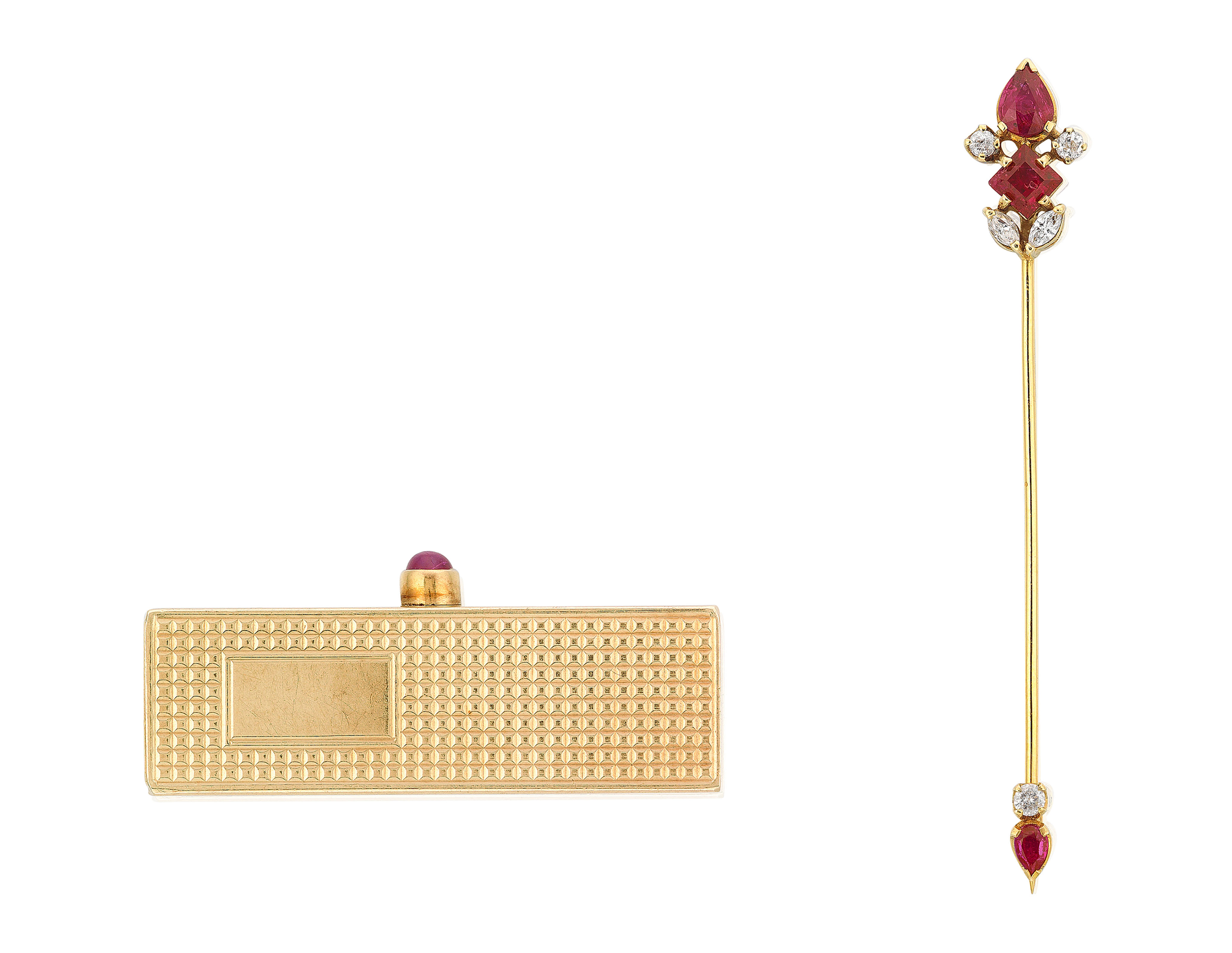 GROUP OF RUBY MATCHBOX AND RUBY AND DIAMOND JABOT PIN, | Christie’s