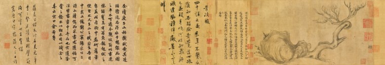 蘇軾，《木石圖》。全卷連裱共長27.2 x 543公分（10 ¾ x 213 ¾吋）。此作於2018年11月26日在佳士得香港售出，成交價463,600,000港元