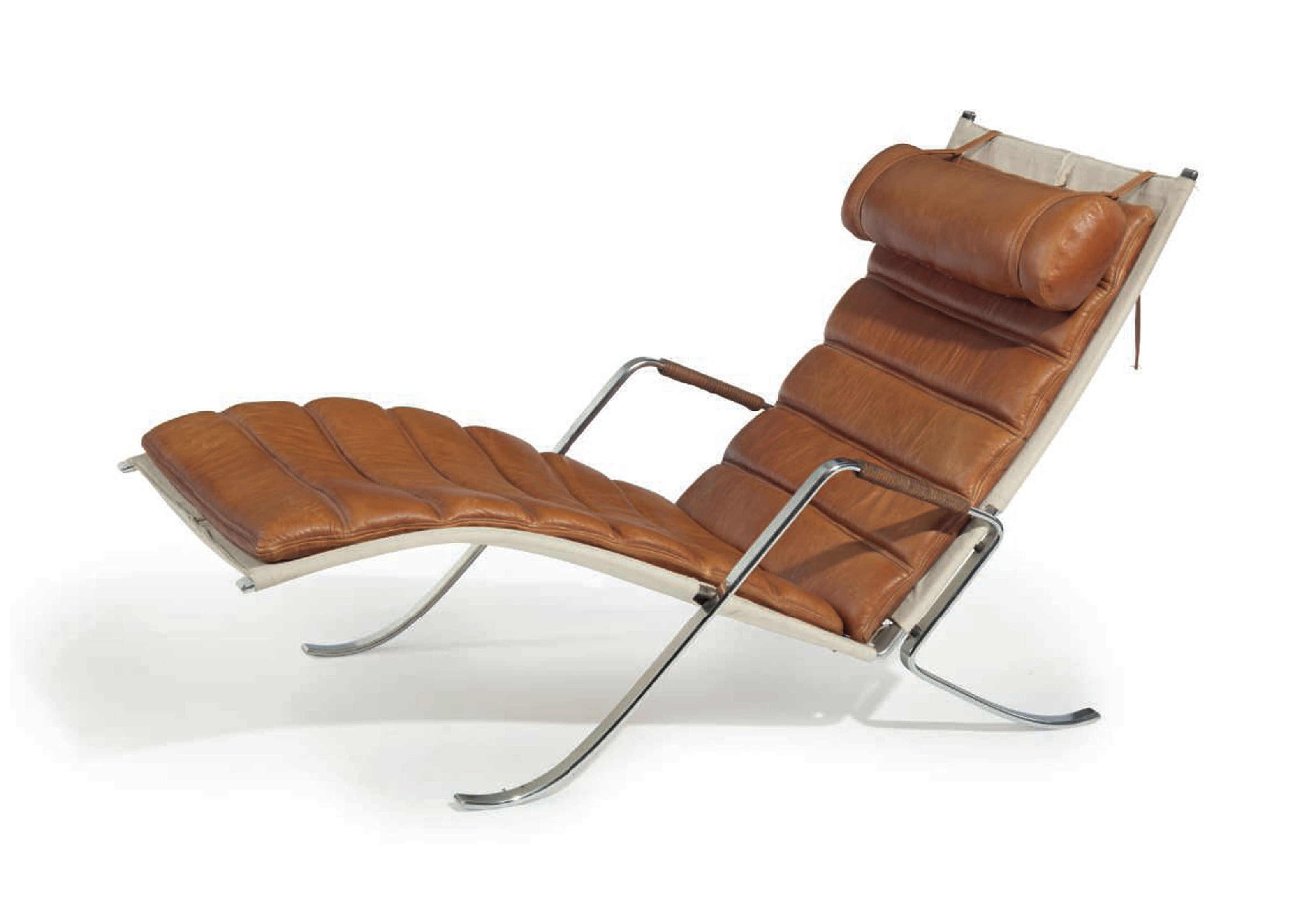 Preben Fabricus (1931-1984) and J&oslash;rgen Kastholm (1931-2007), a Grasshopper chaise longue, designed 1968. 32&frac14;  in (82  cm) high, 28&frac12;  in (72.4  cm) wide, 58 in (147.3  cm) deep. Estimate: This lot was offered in the&nbsp;JF Chen Collection on 13 February 2018  at Christie&rsquo;s in New York