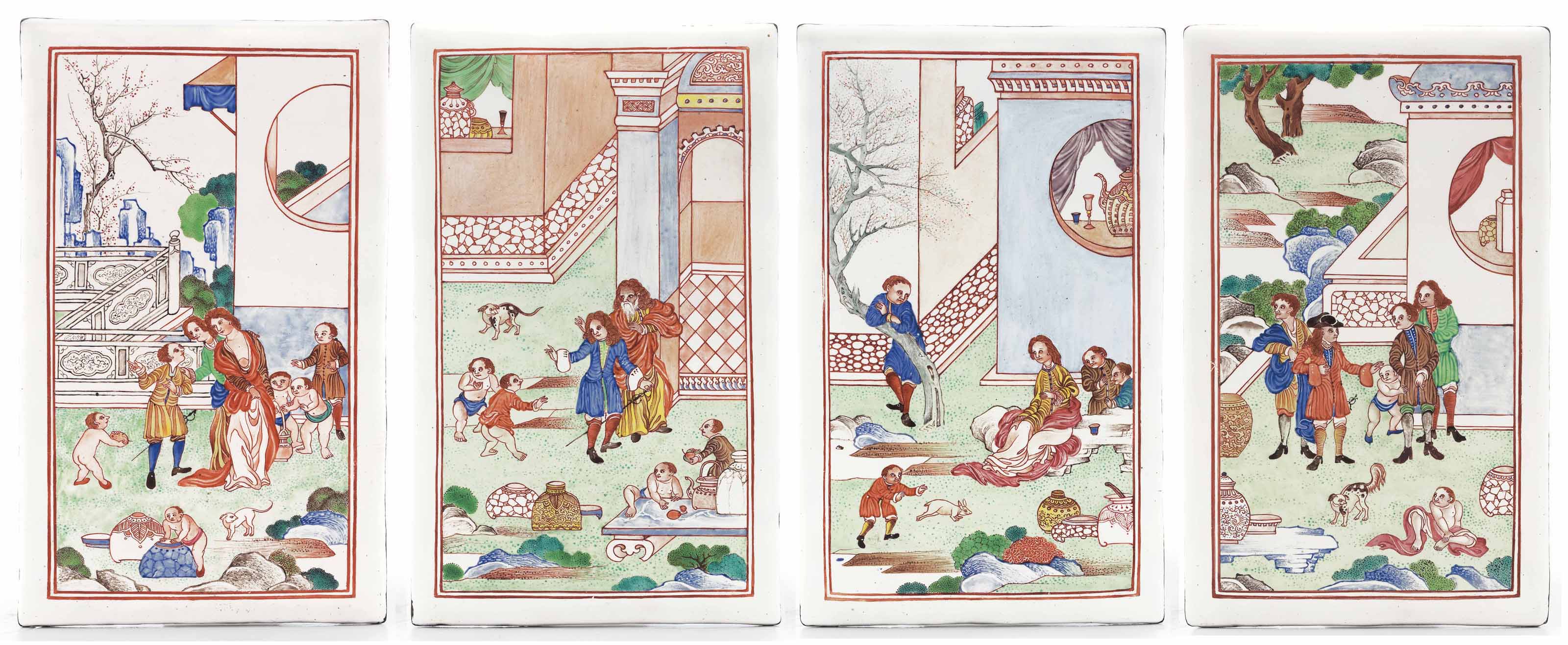 A rare set of four European subject painted enamel plaques, Early Qianlong period, circa 1740. 7⅛  in (17.8 cm) high, 4&frac14;  in (10.2 cm) wide, each. Estimate: $20,000-30,000. This lot is offered in Chinese Export Art Featuring 100 lots from Marchant, est 1925 on 18 January 2018  at Christie&rsquo;s in New York