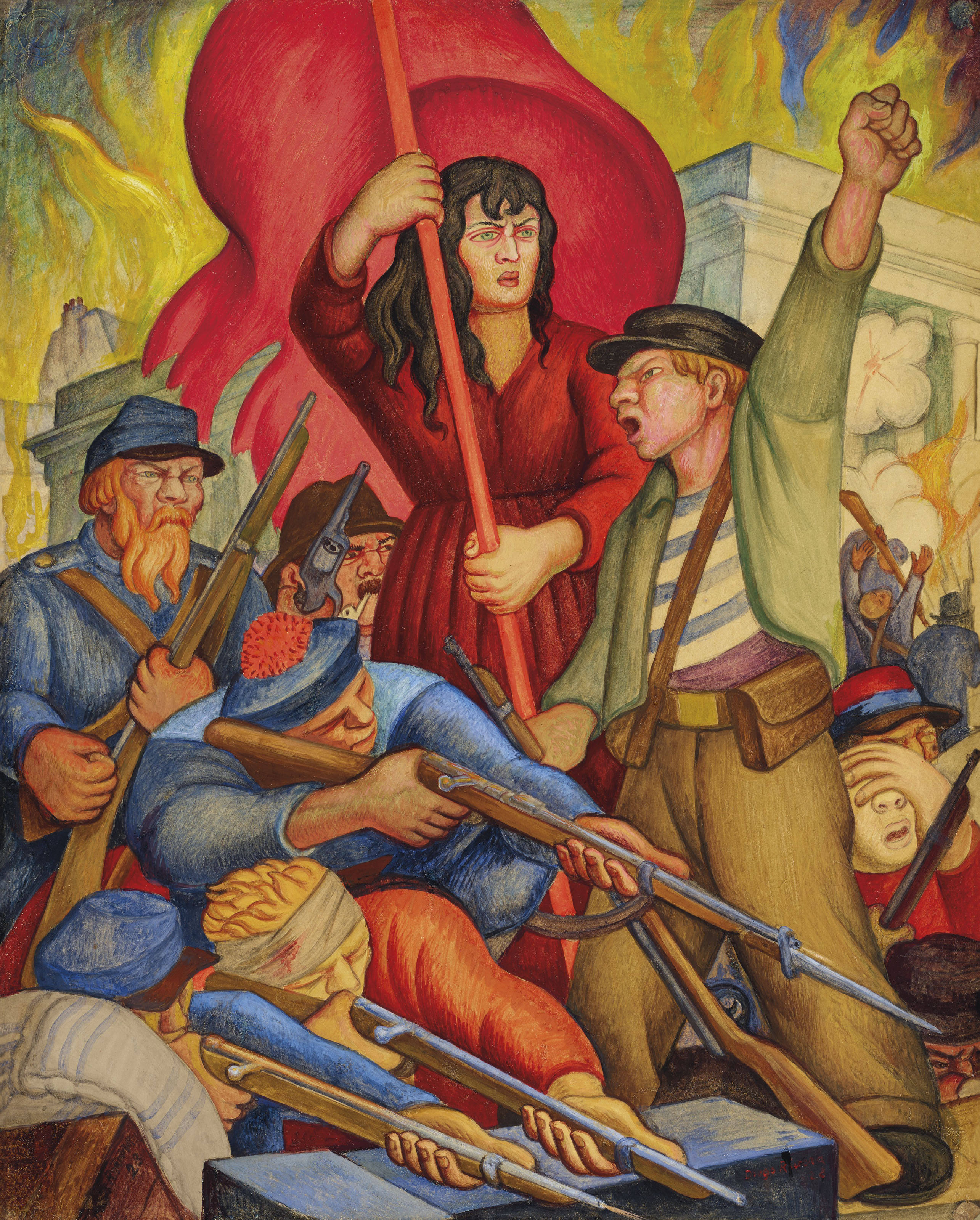 Diego Rivera (1886-1957), Communards (Comuna de Paris), executed in 1928. 19⅜ x 15½  in (49.2 x 39.4  cm). Sold for $492,500 on 20-21 November 2018 at Christie’s in New York