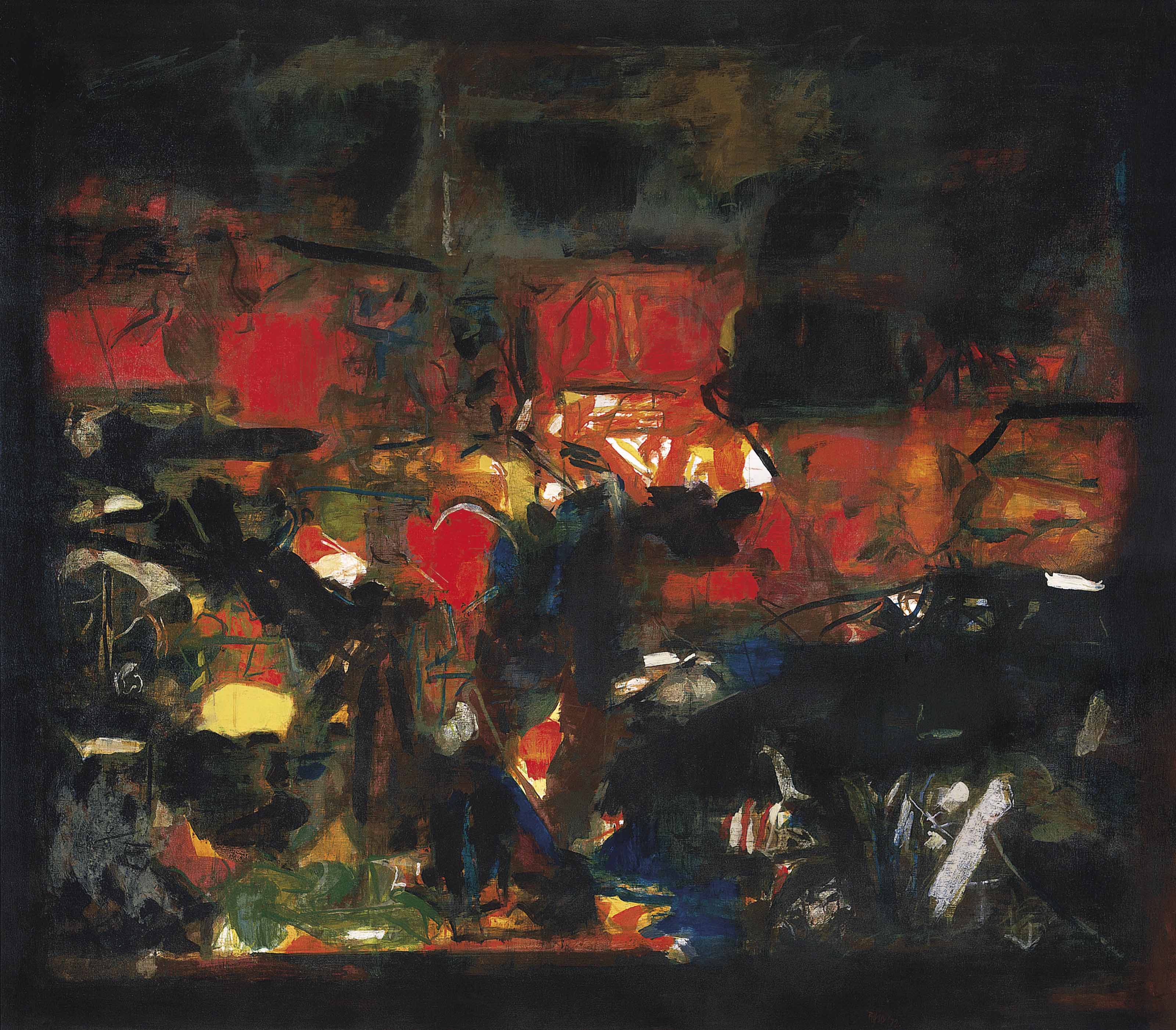 Sayed Haider Raza (1922-2016), Tapovan, 1972. 62⅞ x 74⅜ in (159.7 x 188.9 cm). Sold for $4,452,500 on 21 March 2018 at Christie&rsquo;s in New York. &copy; 2021 Artists Rights Society (ARS), New York / DACS, London