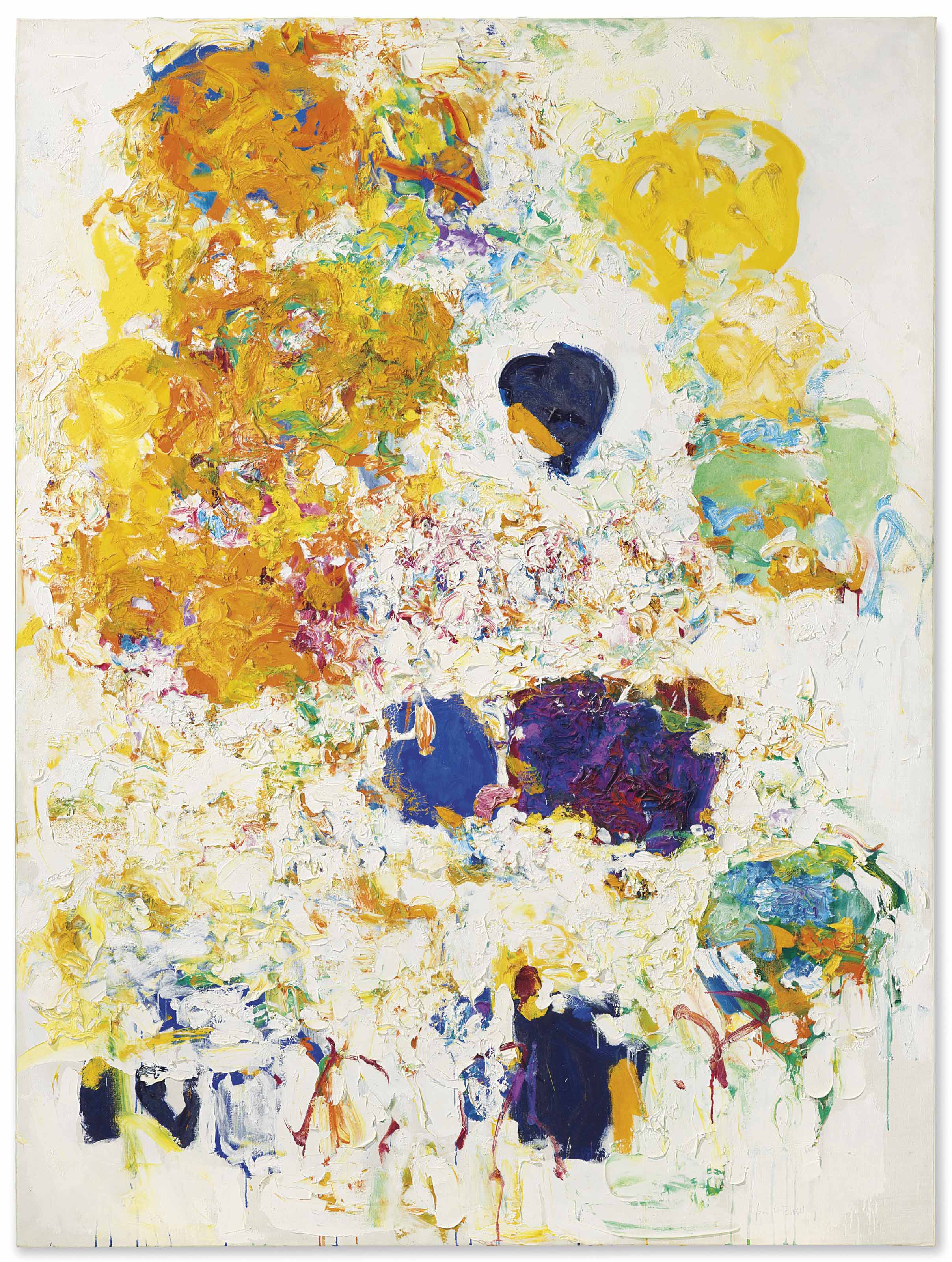 琼·米切尔（1925-1992），《蓝莓》。油彩 画布。78⅞ x 59 英寸（200 x 150 公分）。1969年作。此作于2018年5月17日在佳士得纽约售出，成交价美元16,625,000