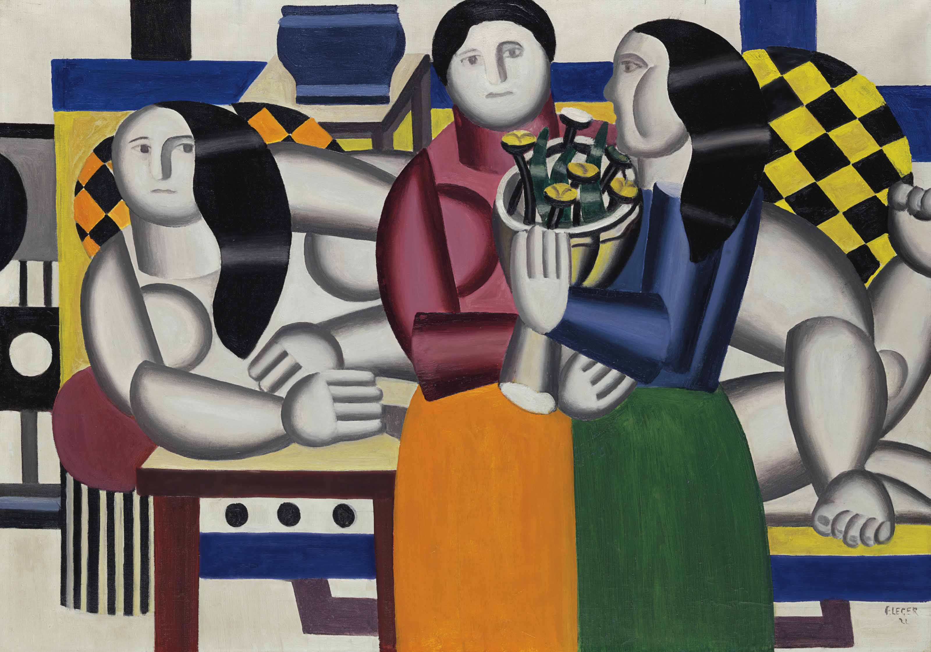 Fernand L&eacute;ger (1881-1955), Les trois femmes au bouquet, 1922. 25⅞ x 36⅜ in (65.6 x 92.2 cm). Sold for $12,968,750&nbsp;in the Impressionist and Modern Art Evening Sale on 15 May at Christie&rsquo;s in New York&nbsp;&copy; 2018 Artists Rights Society (ARS), New York / ADAGP, Paris