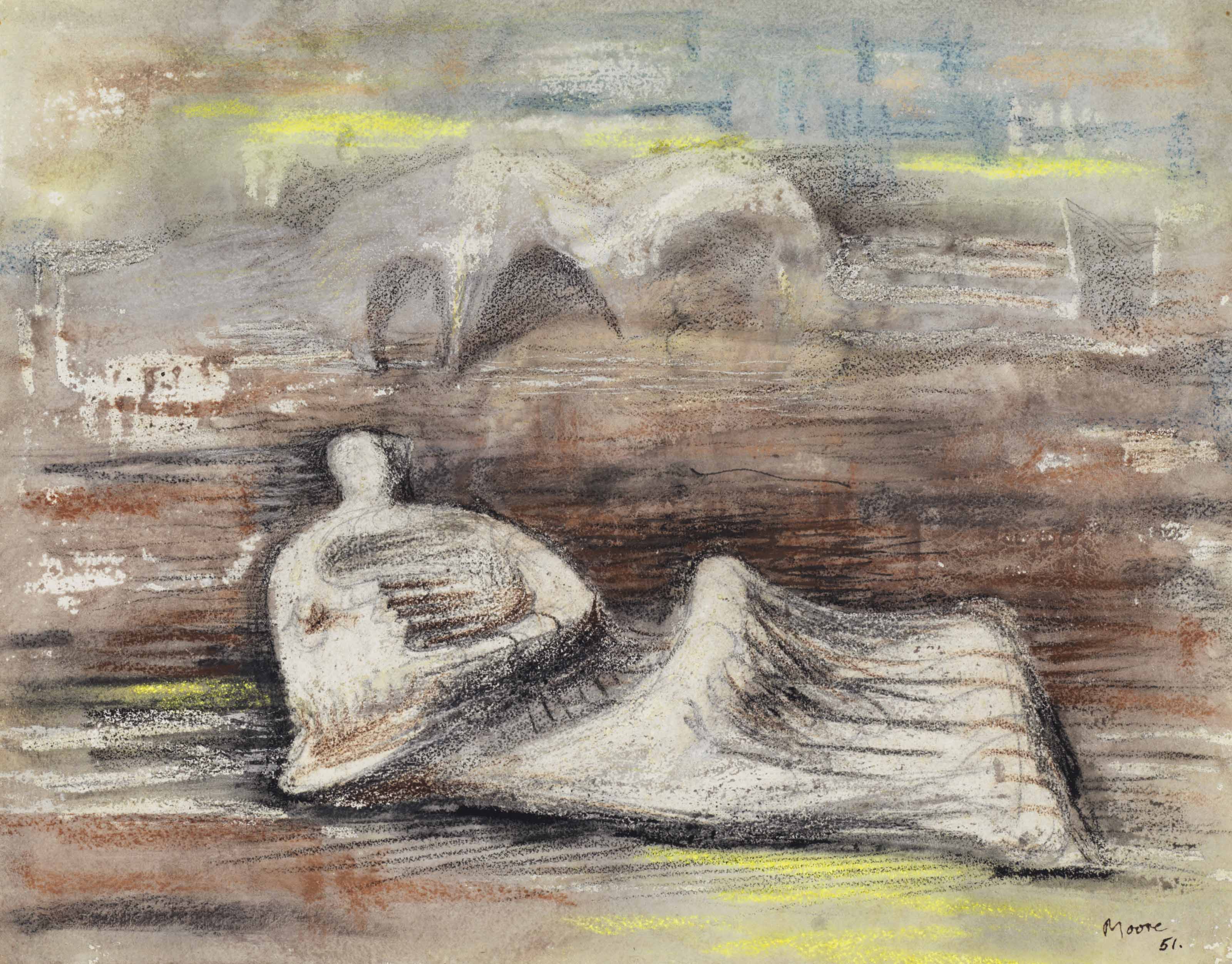 Henry Moore 1898 1986 Reclining Figure In Landscape 20th