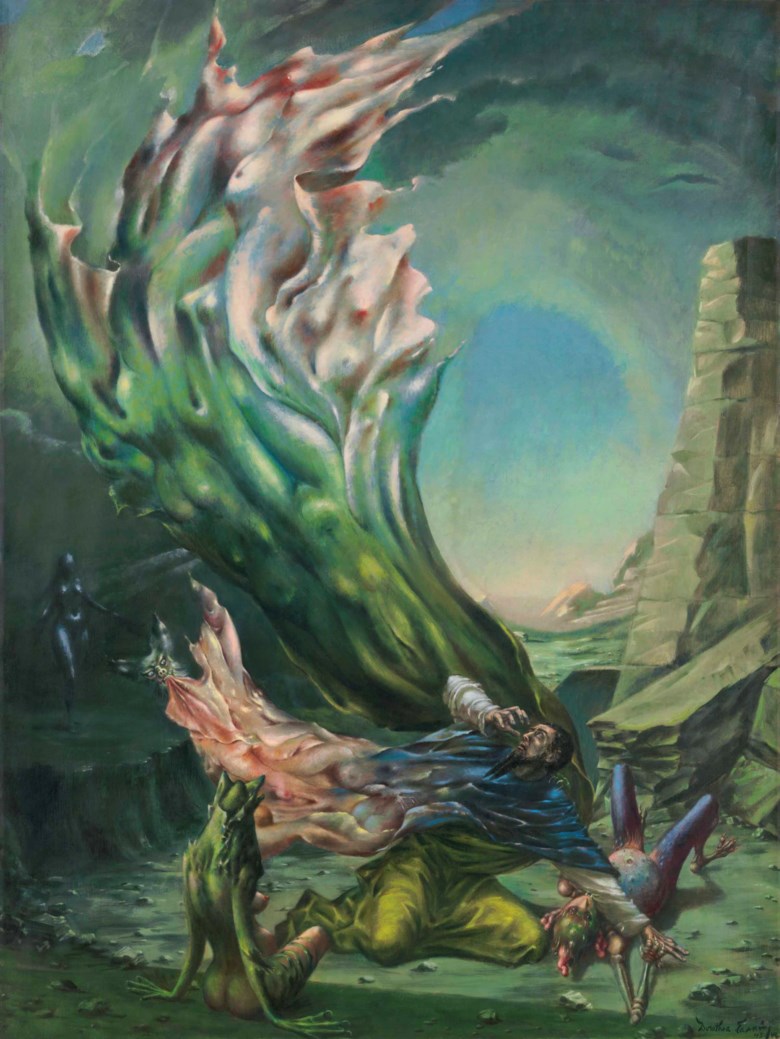 Dorothea Tanning (1910-2012), The Temptation of St. Anthony, painted in 1945-1946. 47⅞ x 35⅞  in (121.4 x 91.2  cm). Sold for $1,152,500 on 16 May 2018 at Christie’s in New York