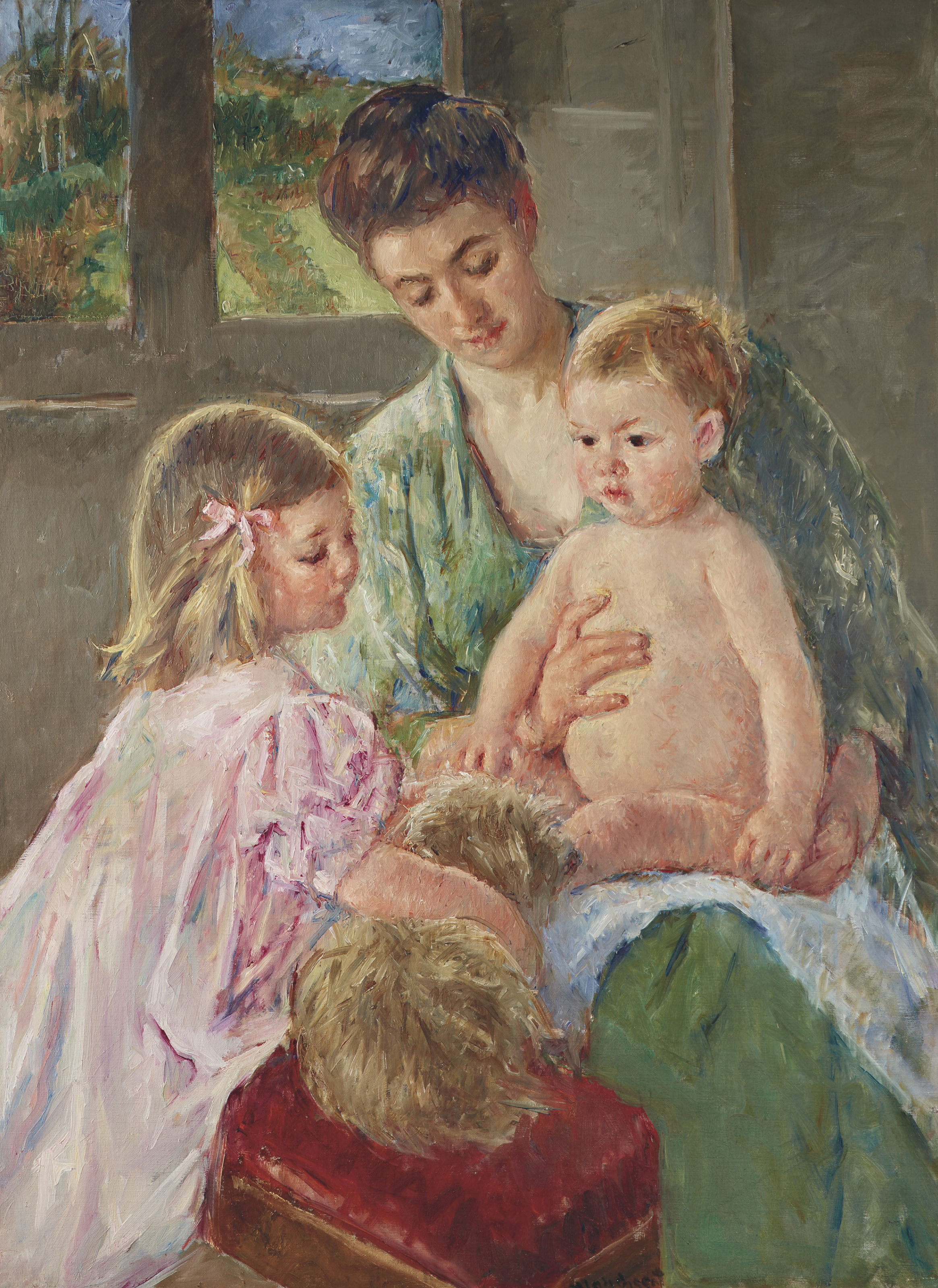Children Playing with a Dog