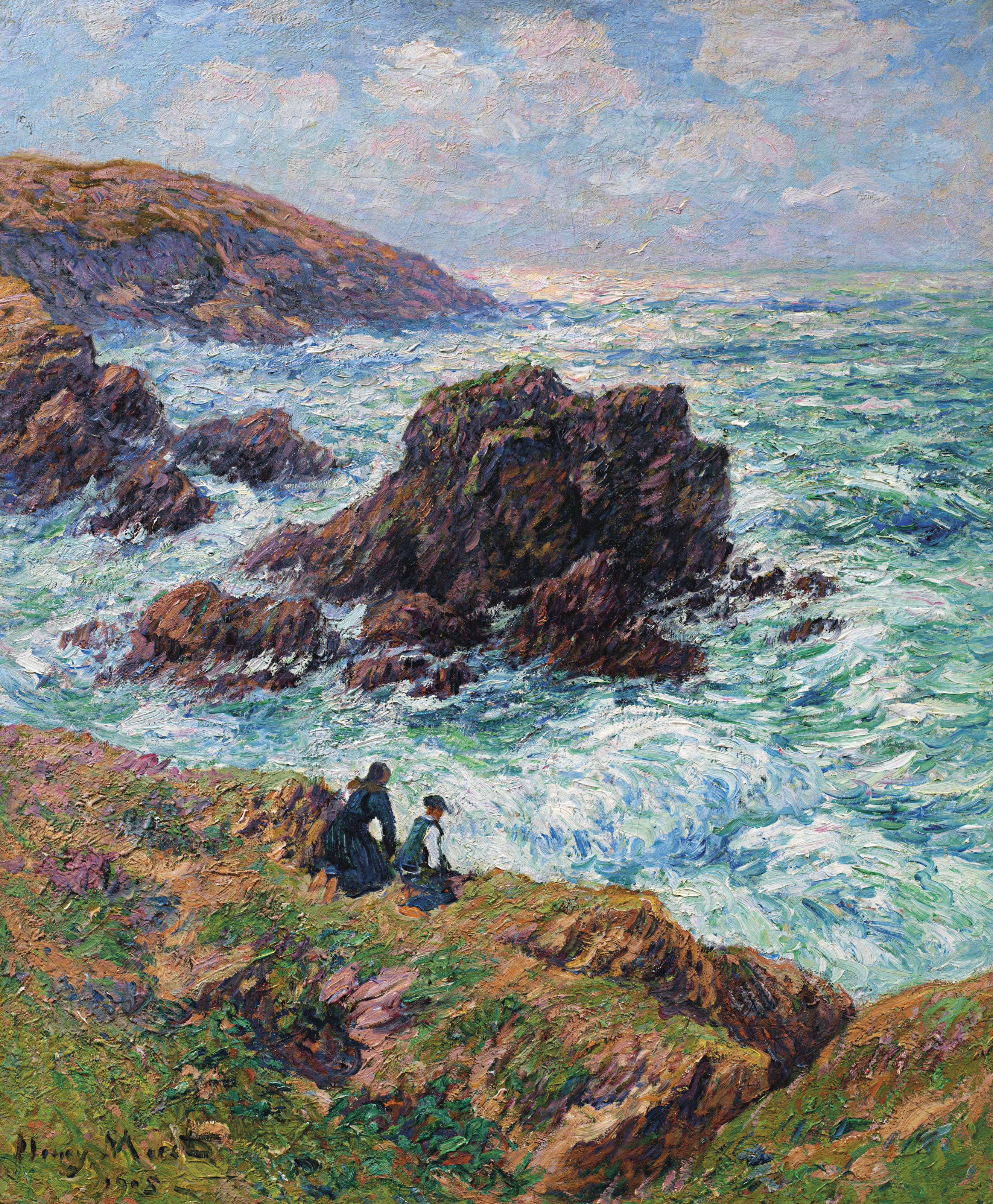 【おまけ付】 falaises Les (1856-1913), Moret Henry au mer la de bord 絵画
