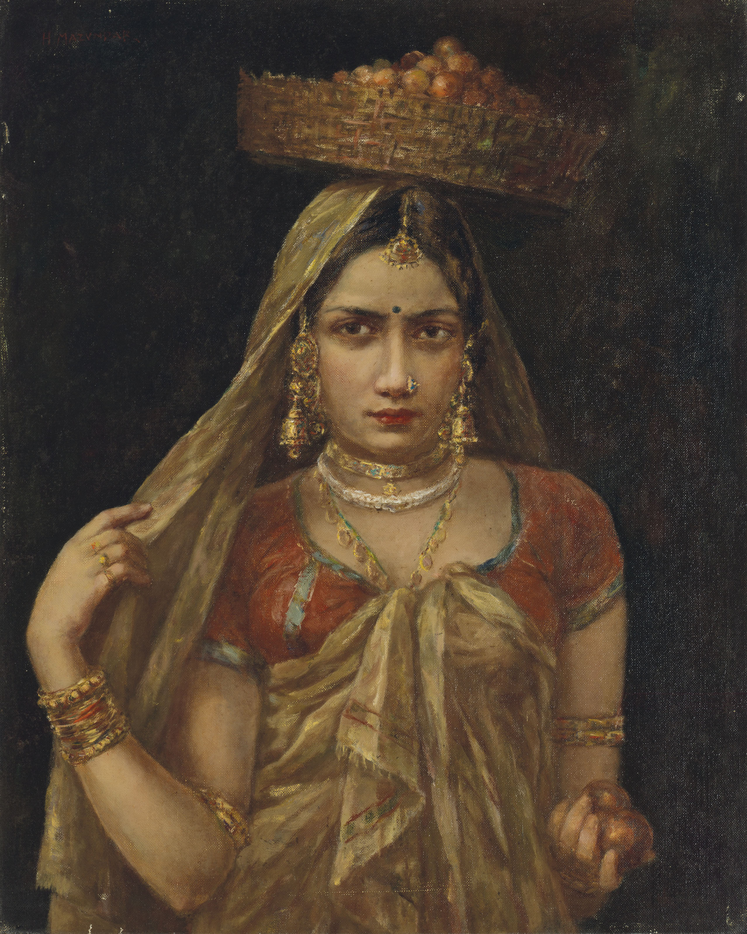 HEMENDRANATH MAZUMDAR (1894-1948) , Untitled (Lady with Fruit Basket