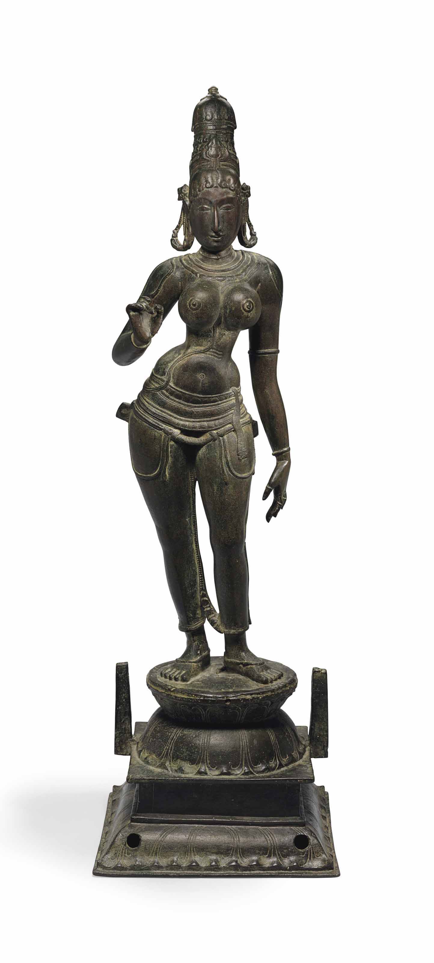 A LARGE BRONZE FIGURE OF PARVATI , SOUTH INDIA, TAMIL NADU