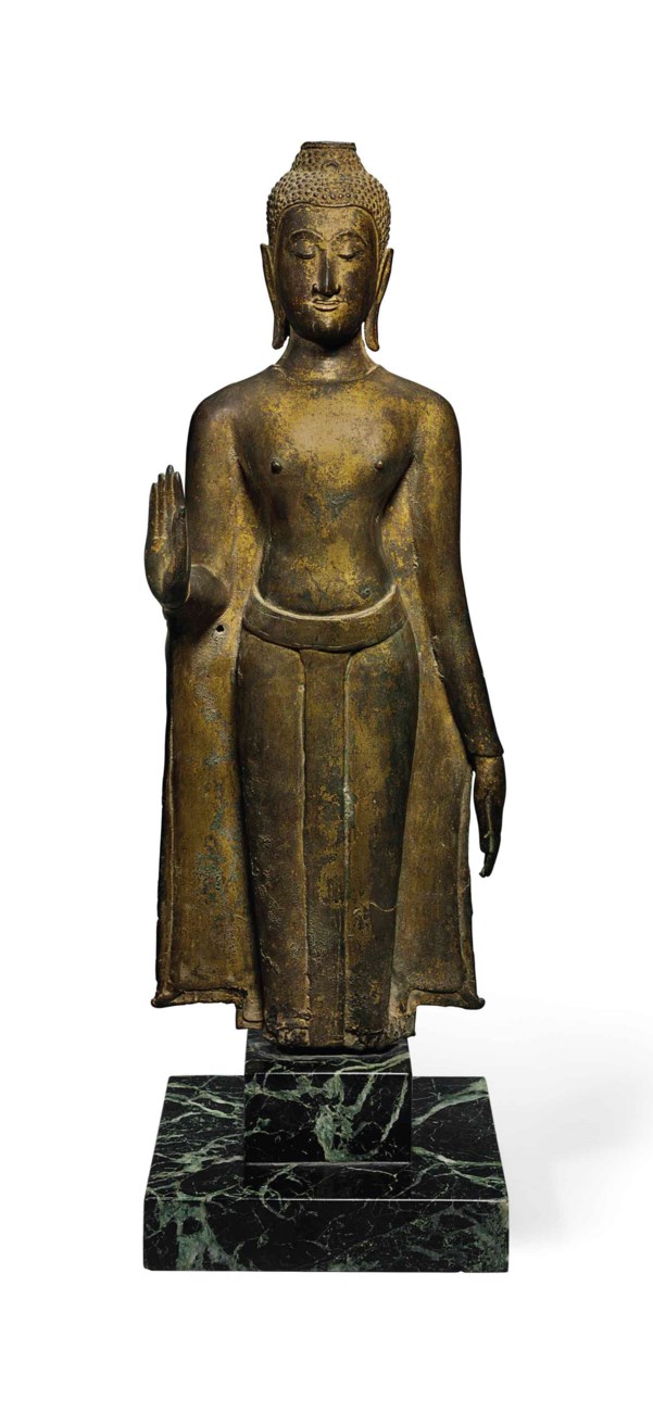 A STANDING BRONZE FIGURE OF BUDDHA, THAILAND, LAN NA PERIOD, 16TH/17TH